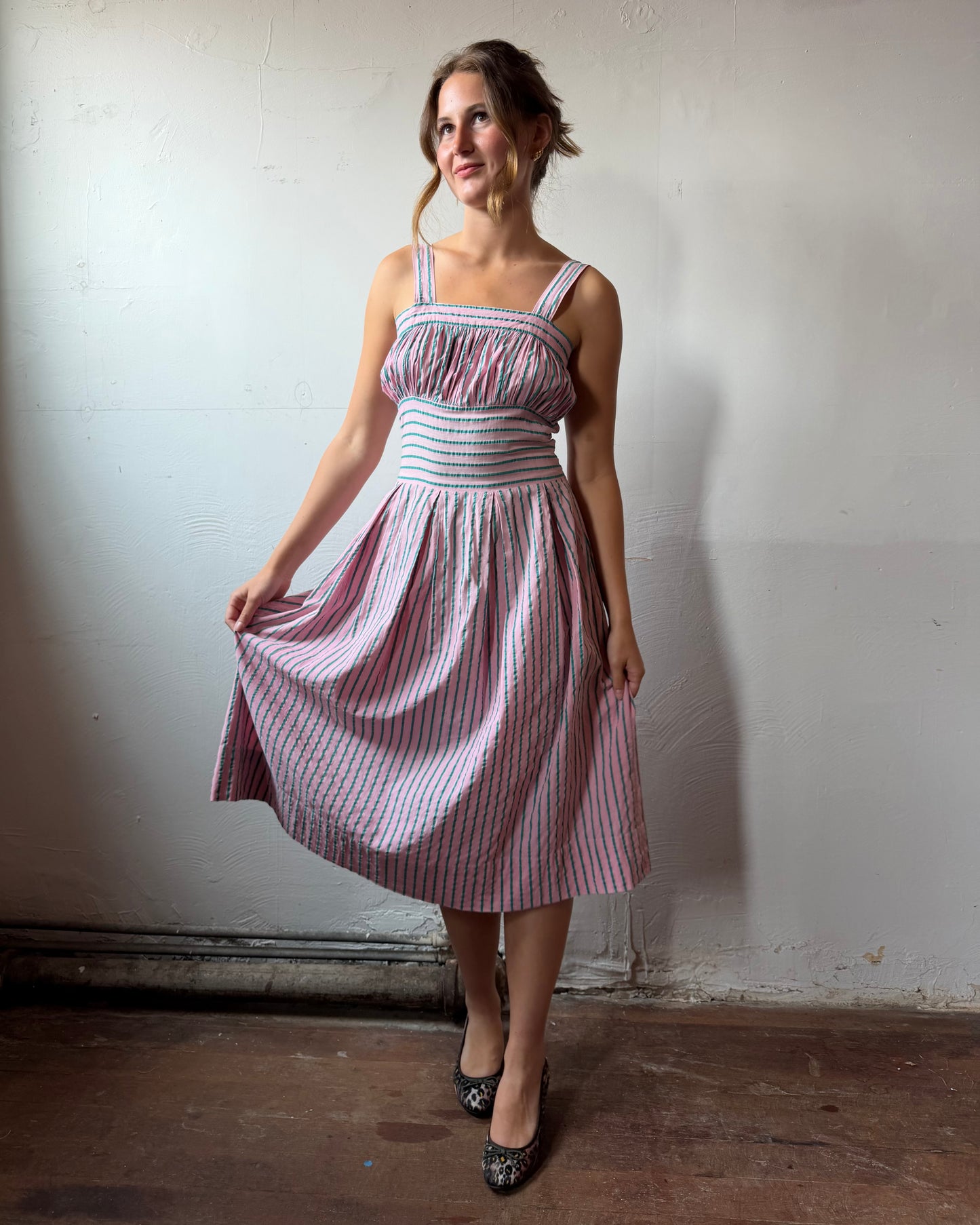 40s Candy Stripe Seersucker Dress + Bolero Set [S/M]
