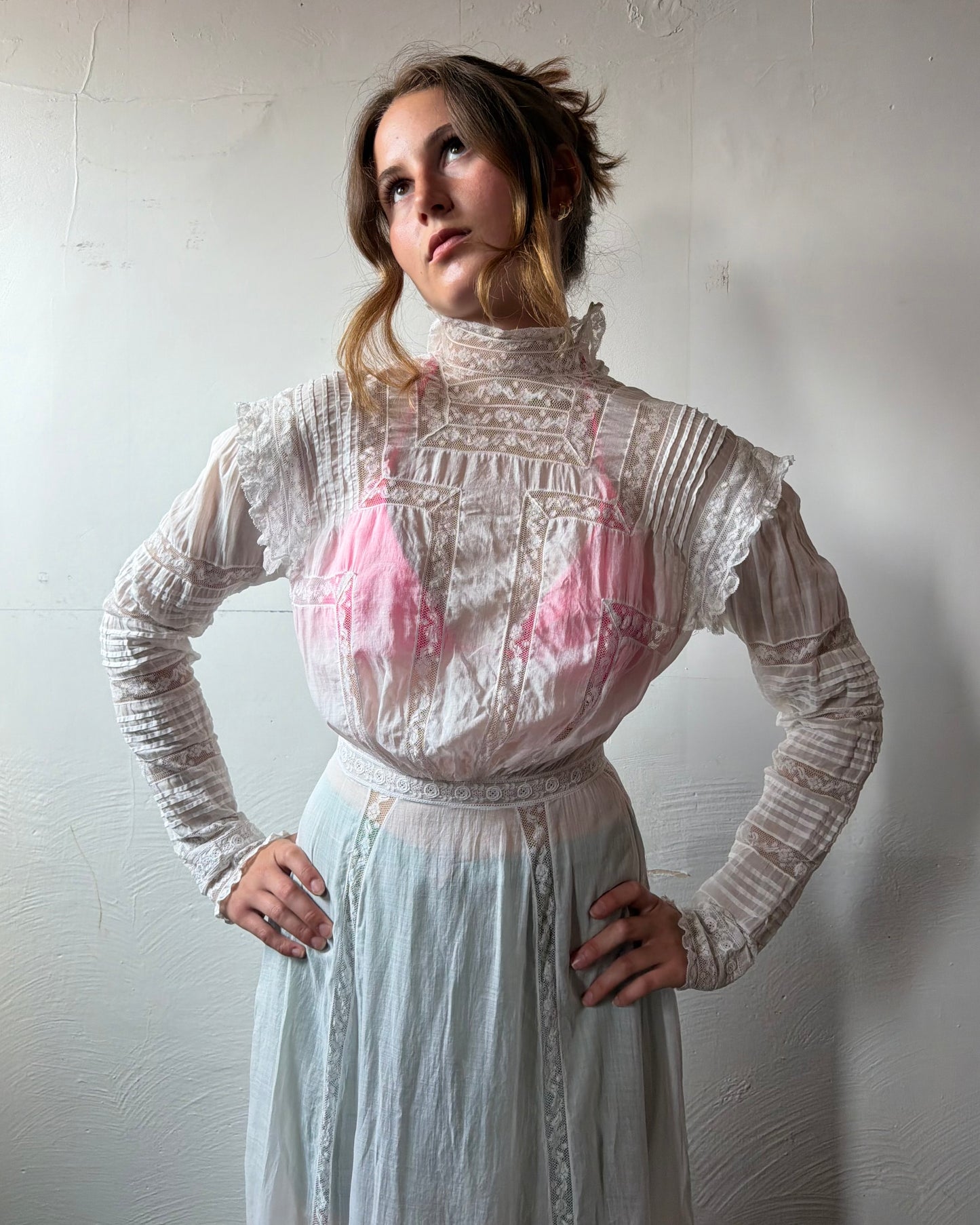 Edwardian Cotton Batiste Lace Insertion Dress [XS/S]