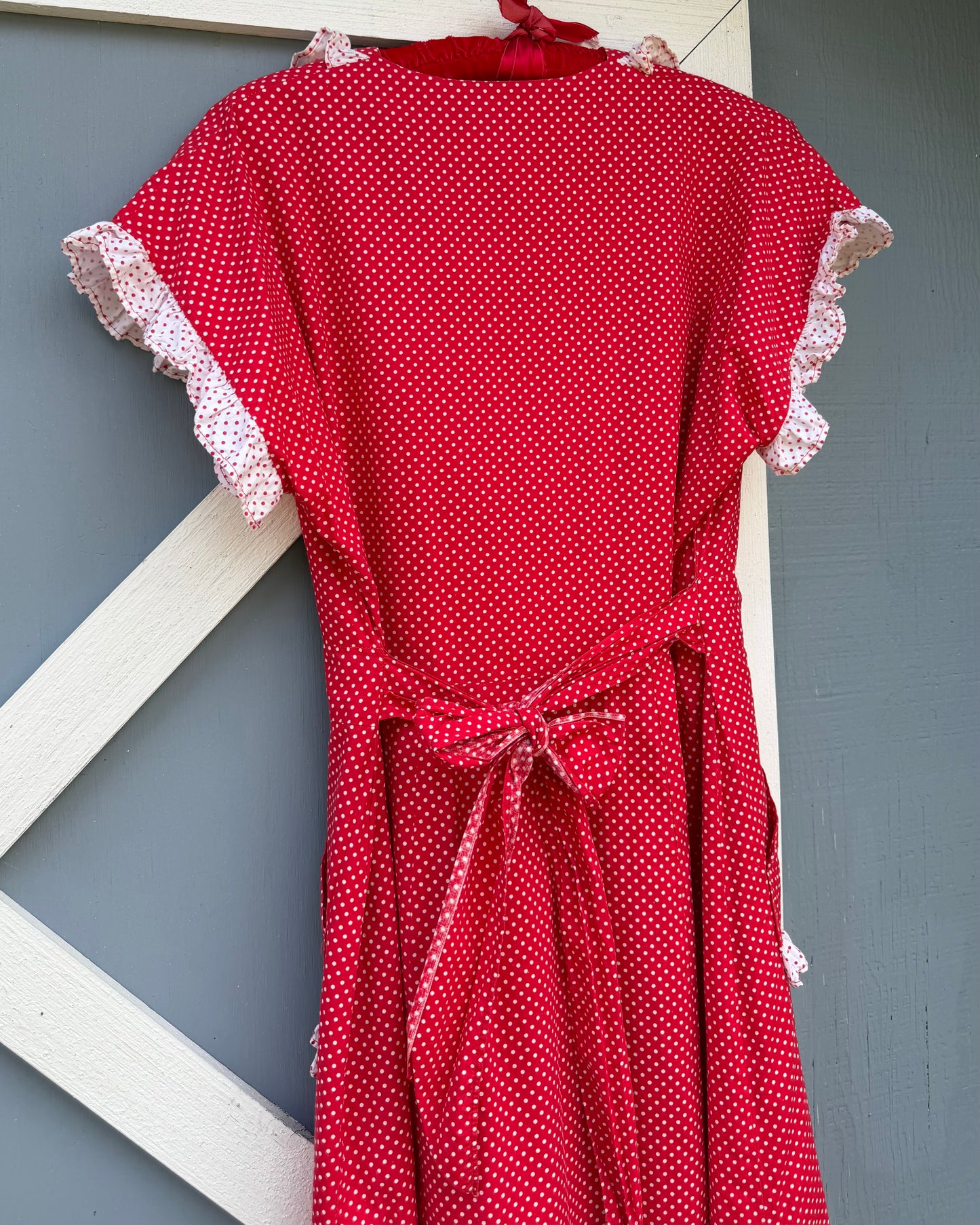 40s Red Polka Dot Cotton Dress [M/L]