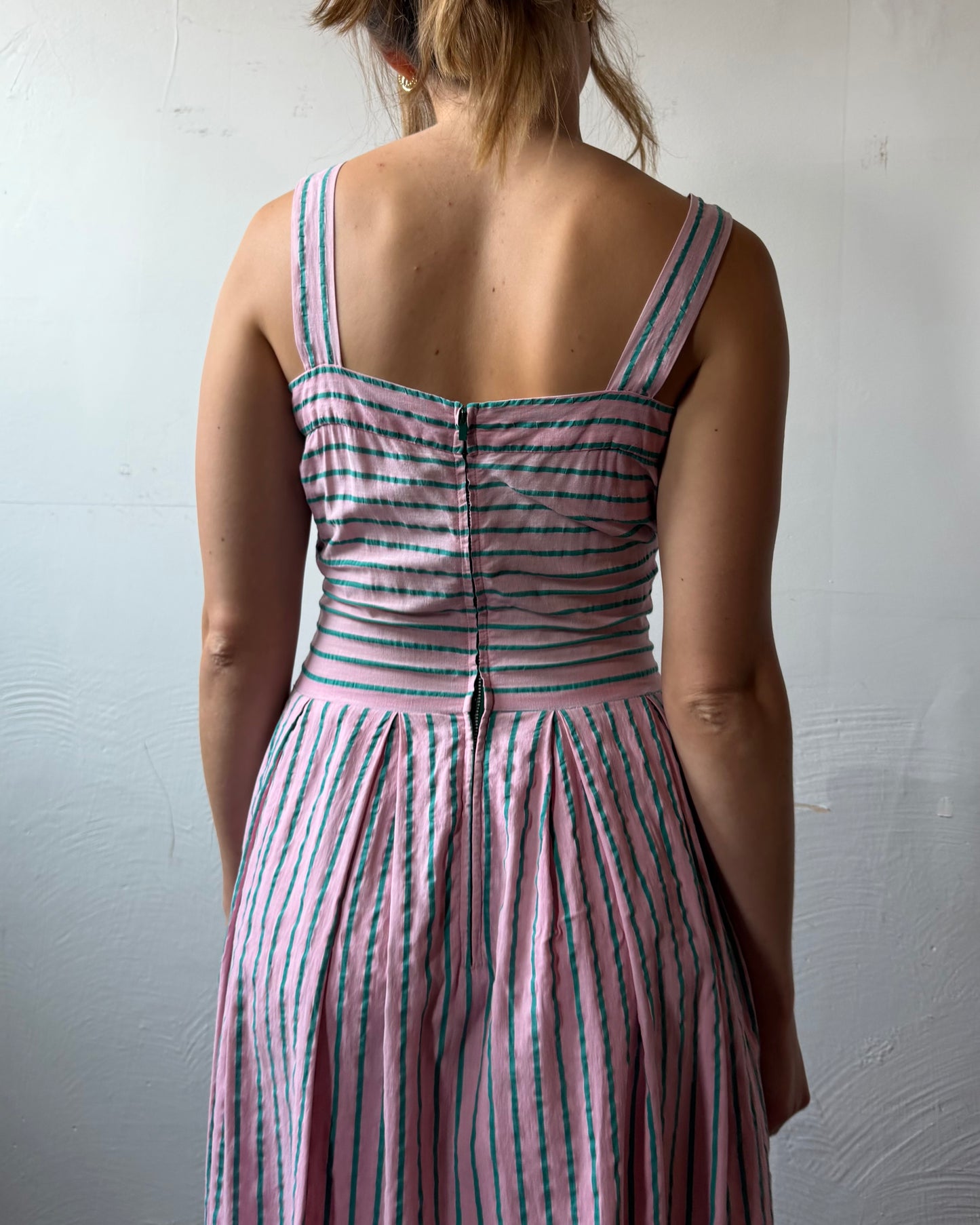 40s Candy Stripe Seersucker Dress + Bolero Set [S/M]
