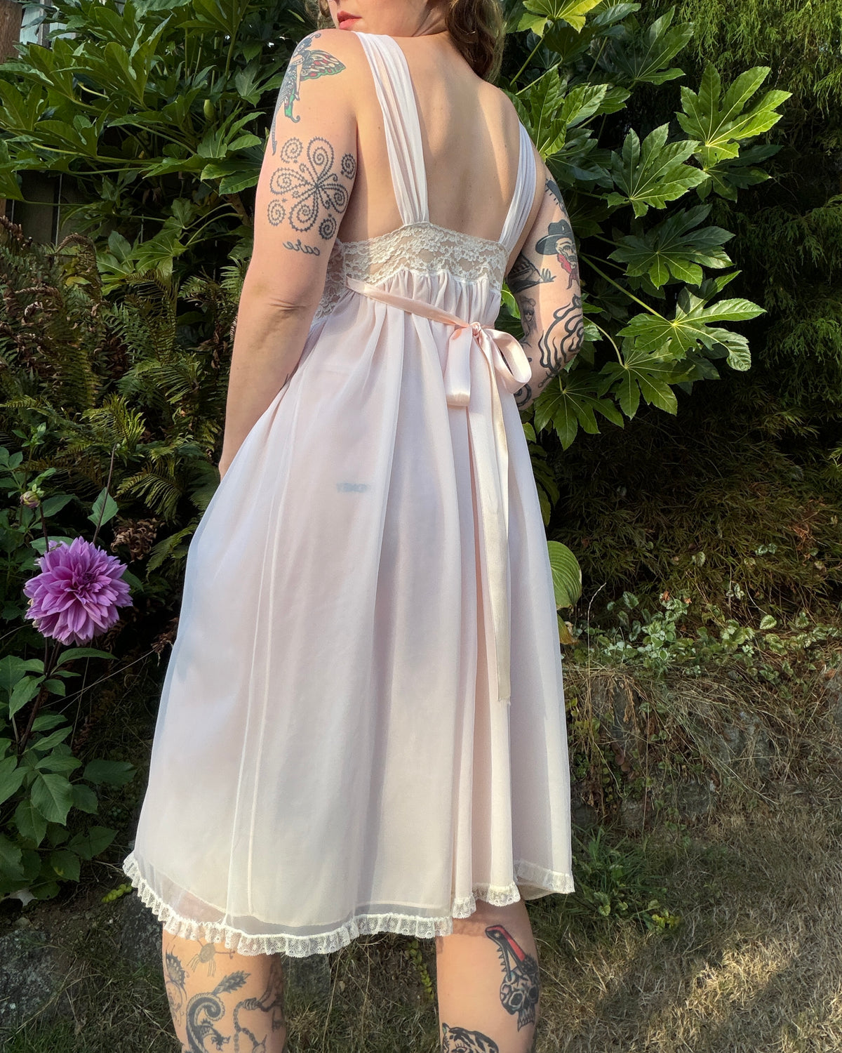 60s Lady Leonora Pink Lace Peignoir Set [S/M]