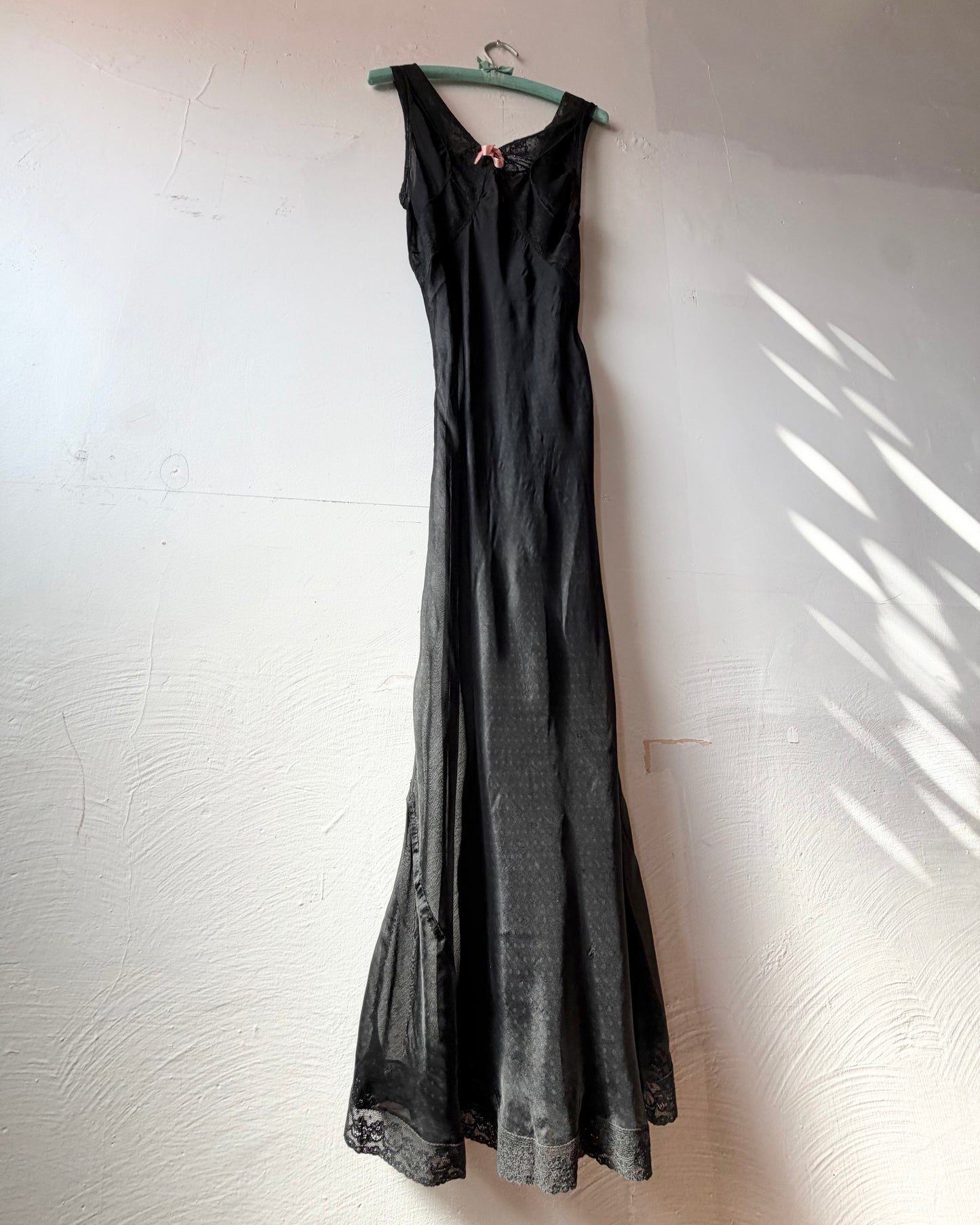 40s Dotted Black Sheer Chiffon Lace Slip Dress [XS-M]