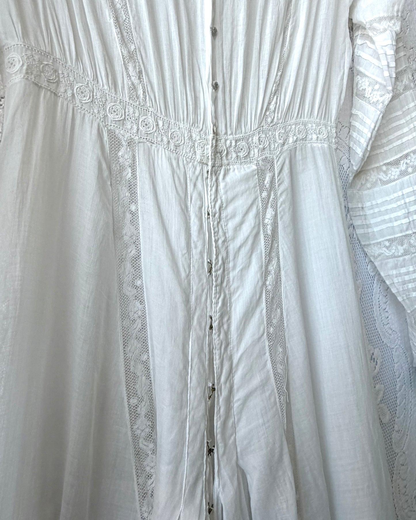 Edwardian Cotton Batiste Lace Insertion Dress [XS/S]