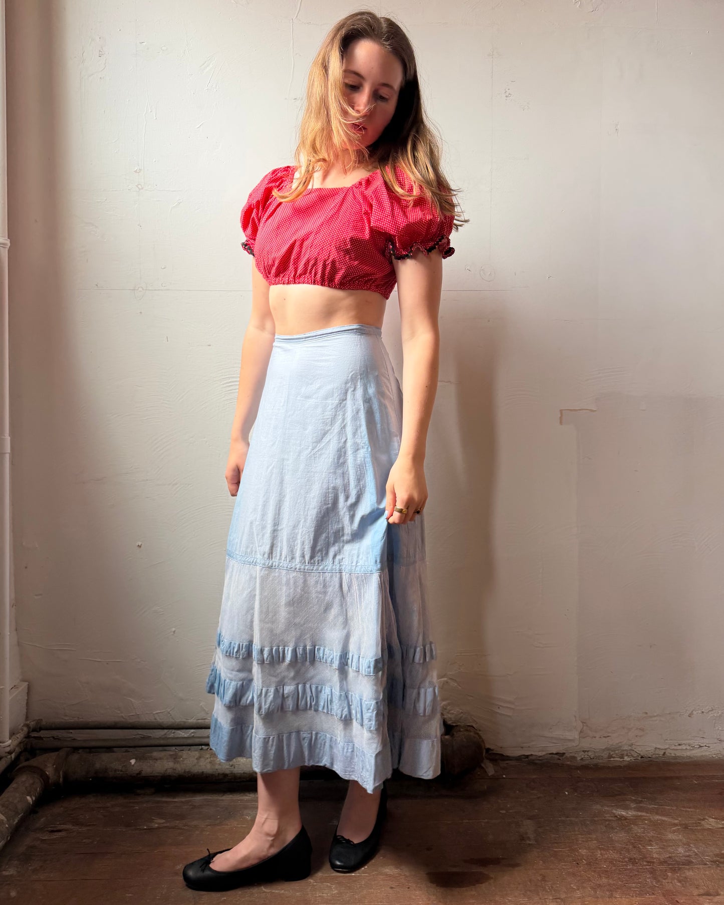 40s Power Blue Cotton Petticoat Skirt [26”]