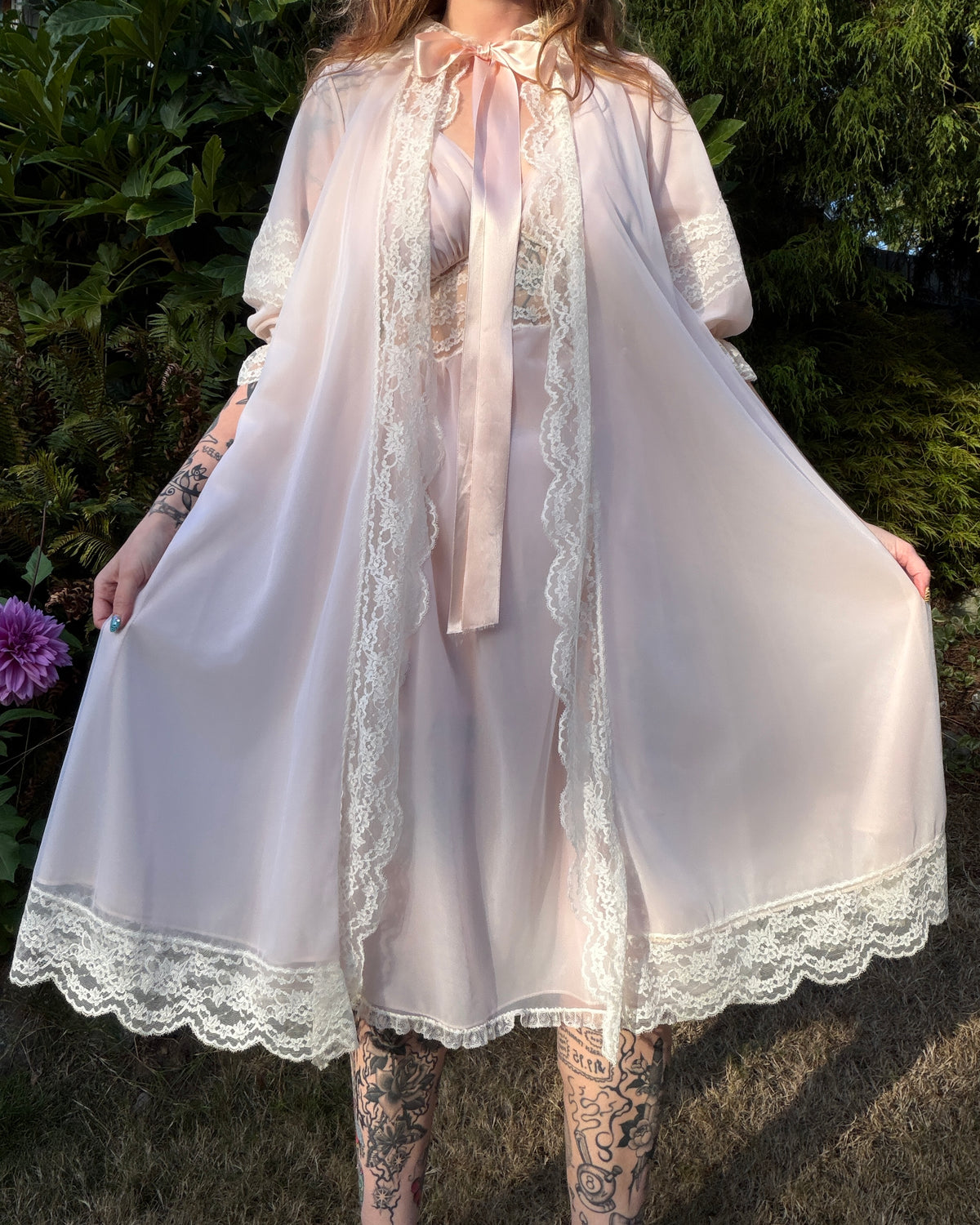 60s Lady Leonora Pink Lace Peignoir Set [S/M]