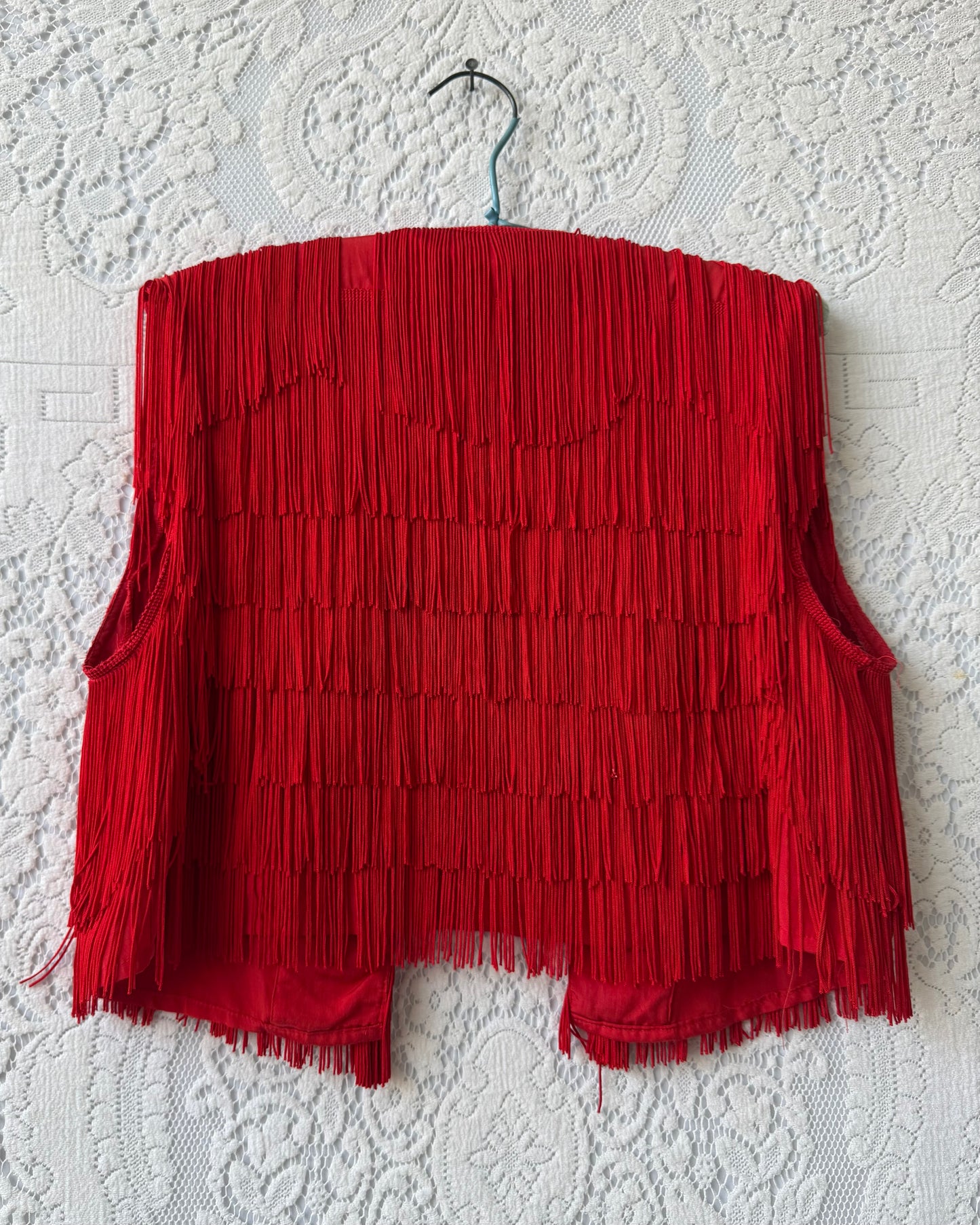 80s Red Silk Fringe Vest [S-L]