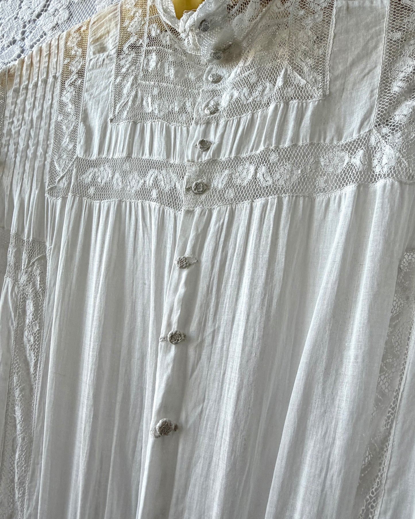 Edwardian Cotton Batiste Lace Insertion Dress [XS/S]