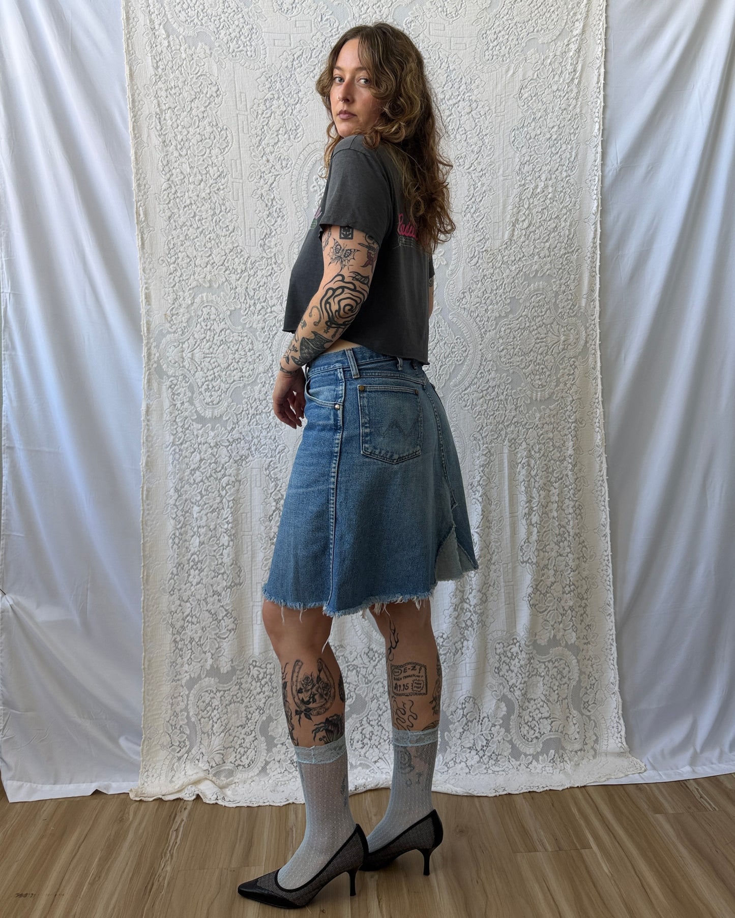 70s DIY Wrangler Denim Skirt [M/L]