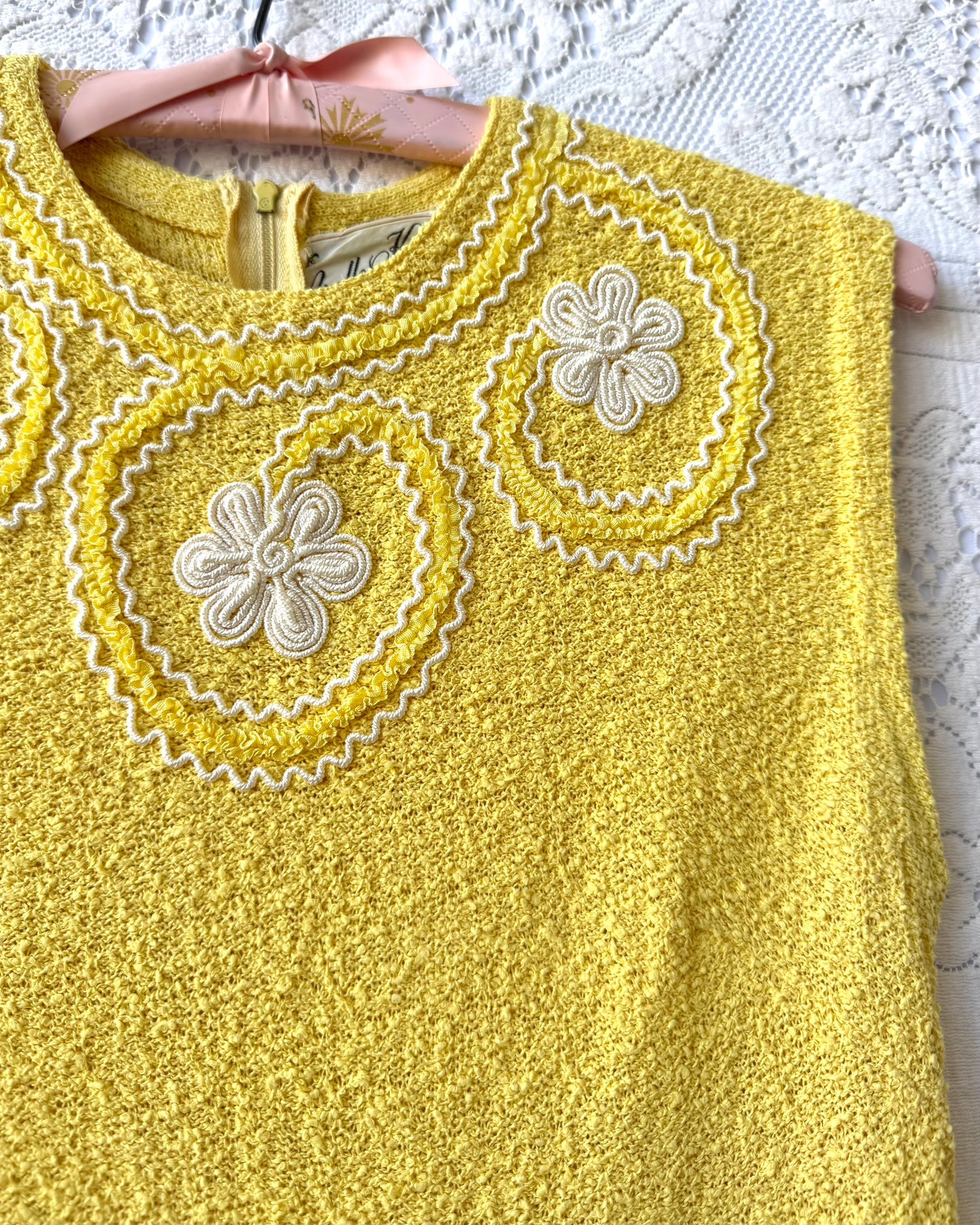 60s Yellow Bouclé Knit Mini Dress [S]