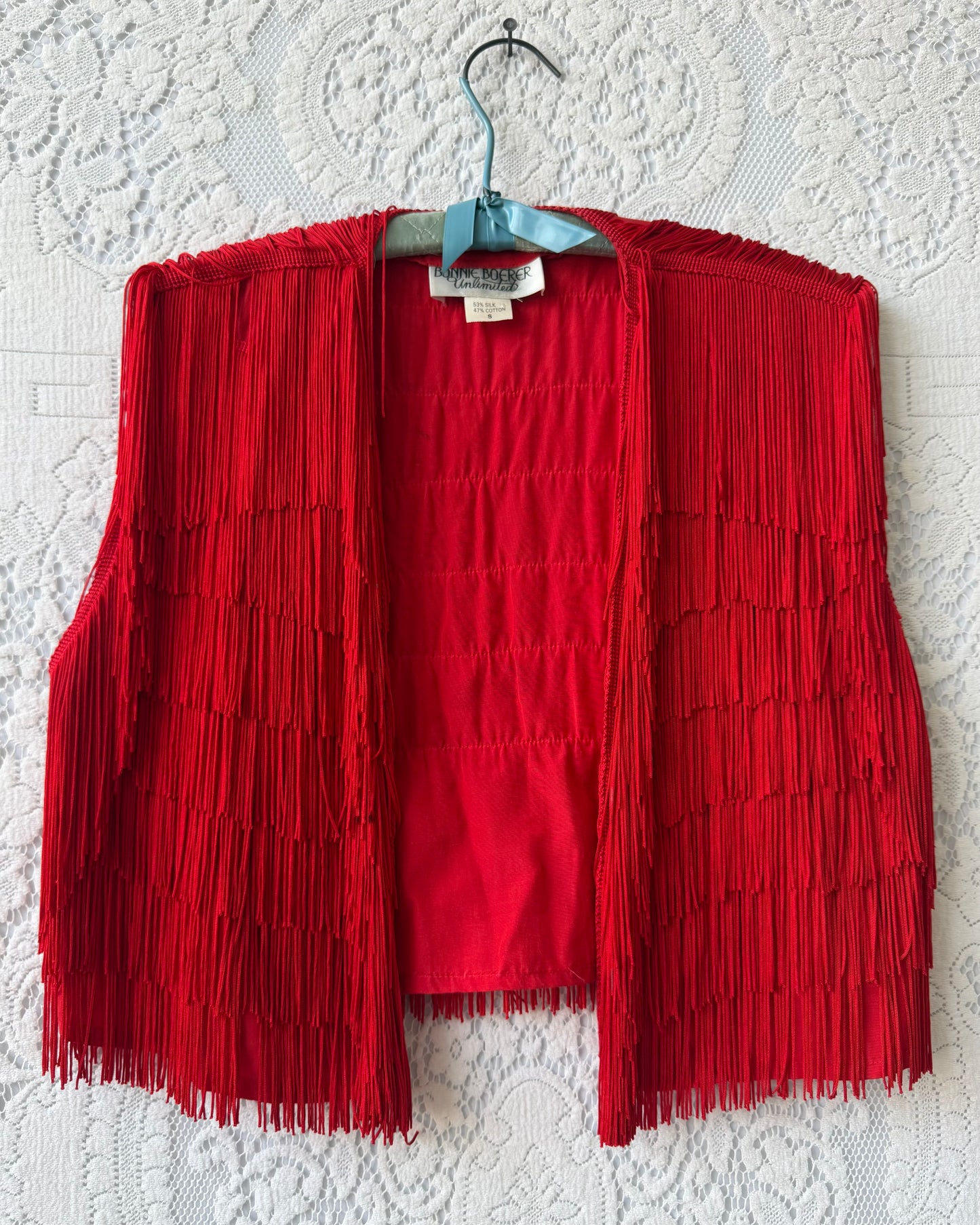 80s Red Silk Fringe Vest [S-L]