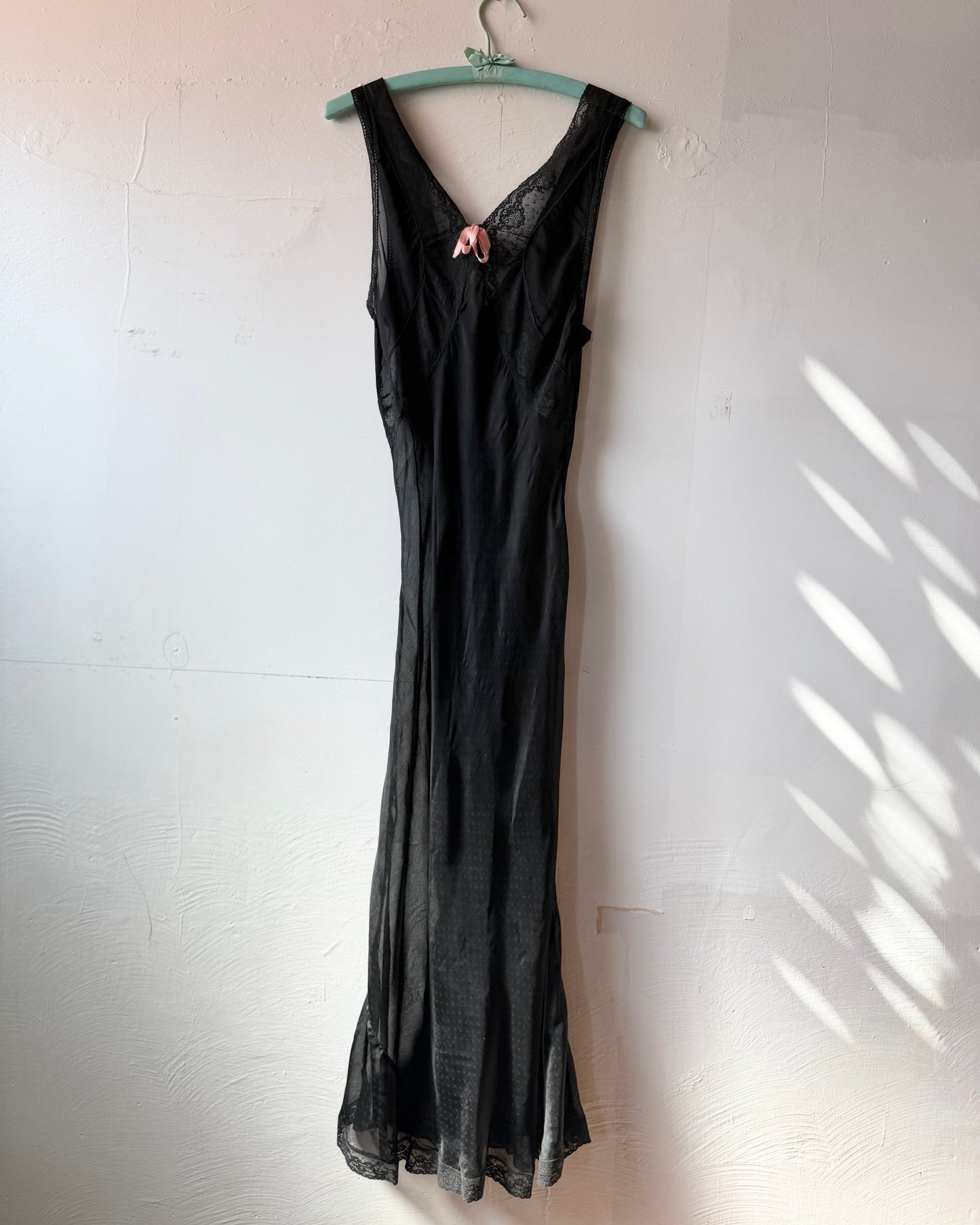 40s Dotted Black Sheer Chiffon Lace Slip Dress [XS-M]