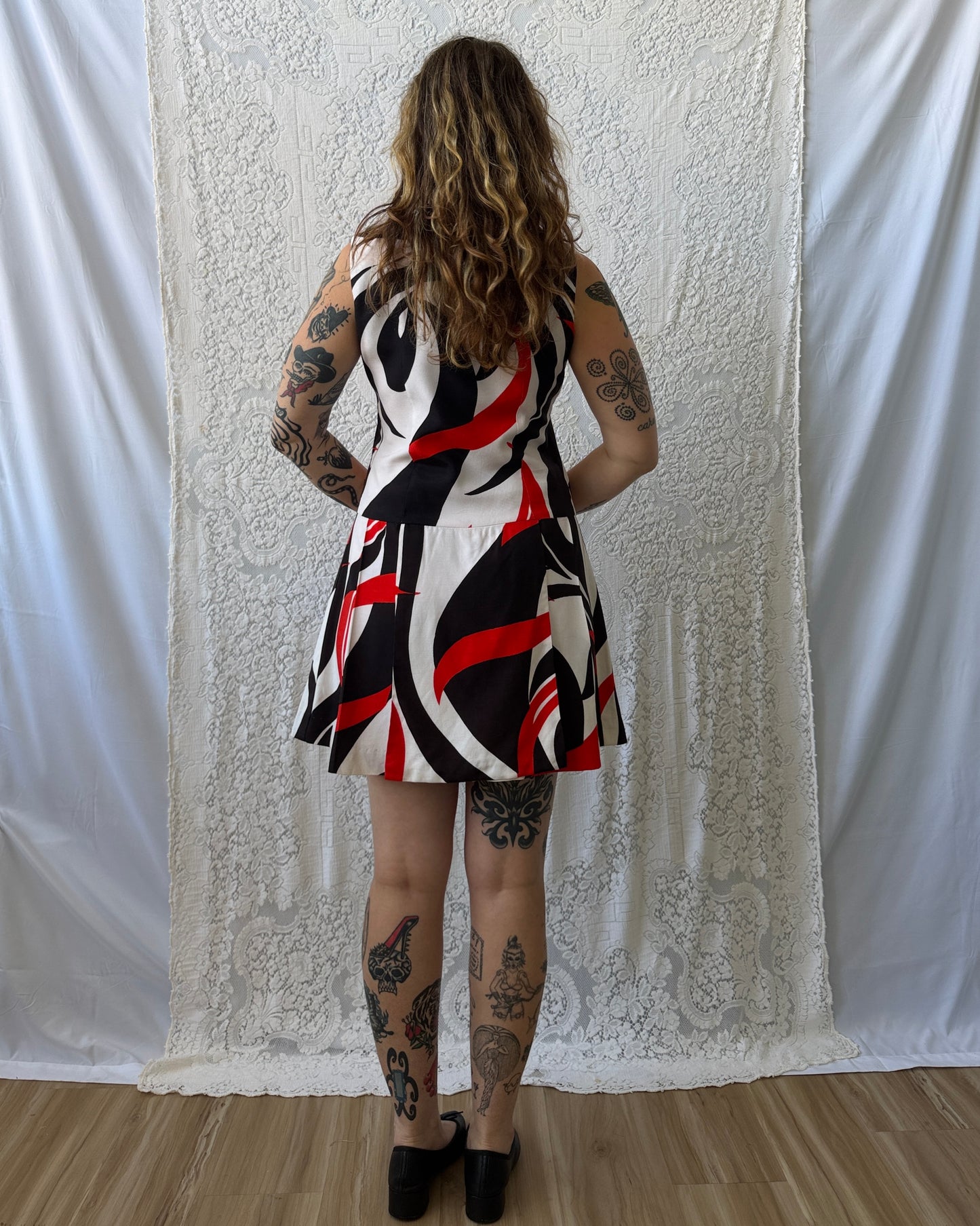 60s Black + Red Scooter Dress [M]