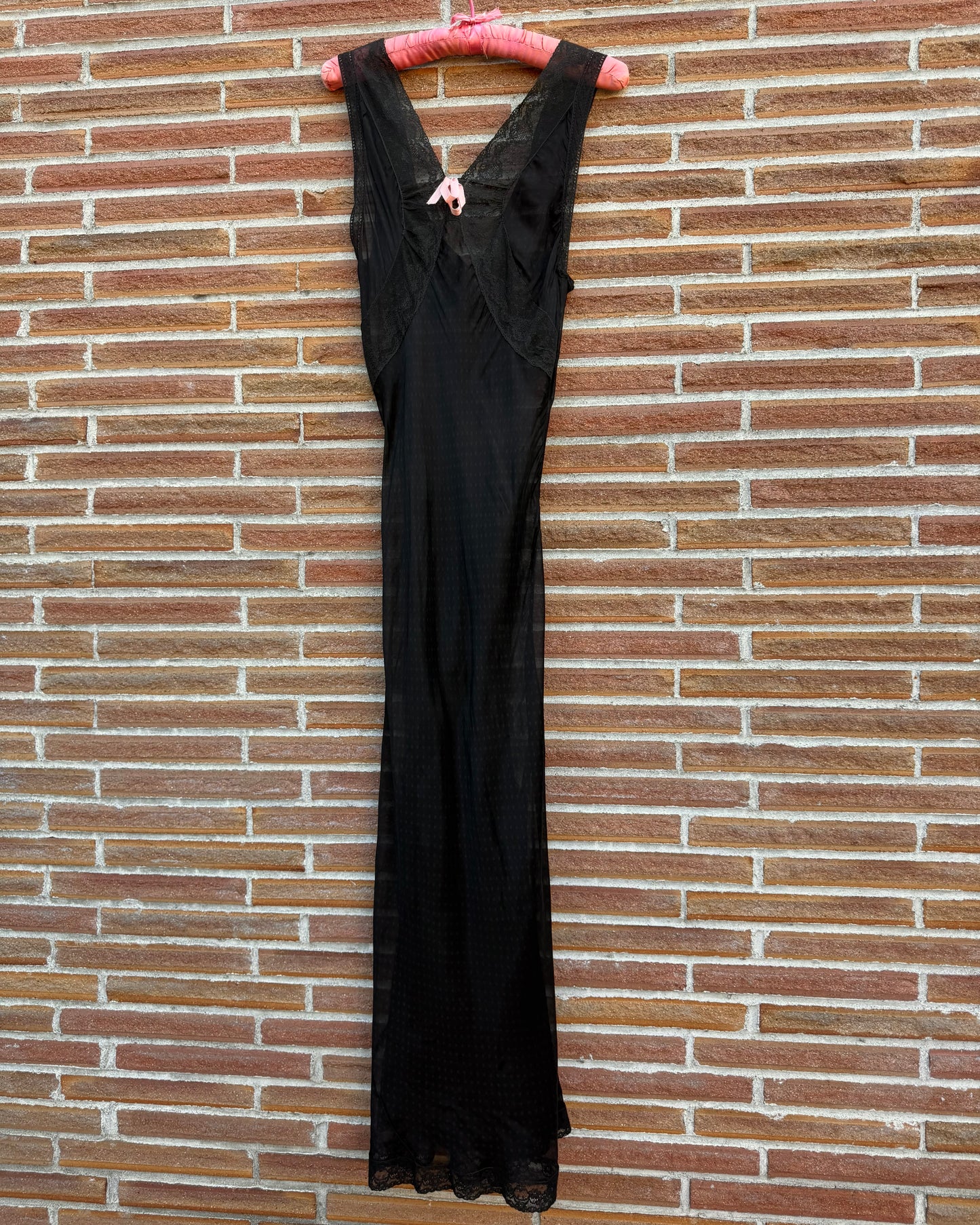 40s Dotted Black Sheer Chiffon Lace Slip Dress [XS-M]