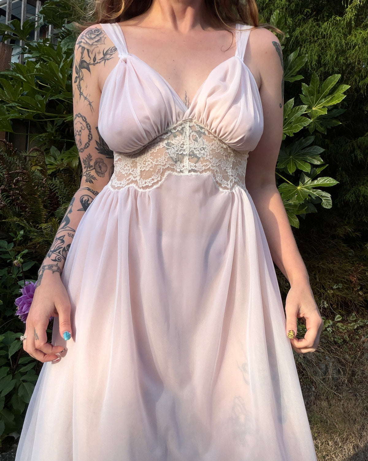60s Lady Leonora Pink Lace Peignoir Set [S/M]