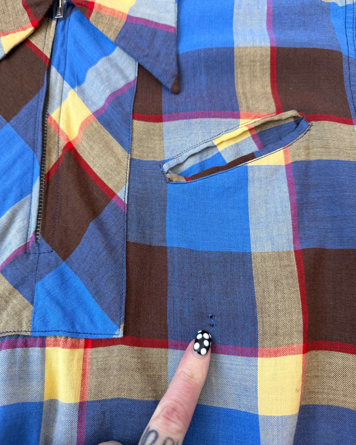 50s Pilgrim Plaid Rayon Gaucho Shirt [M]