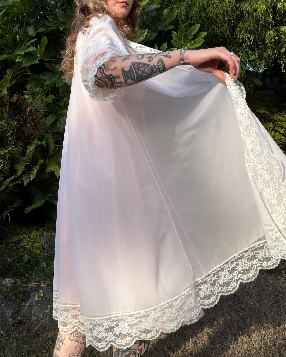 60s Lady Leonora Pink Lace Peignoir Set [S/M]