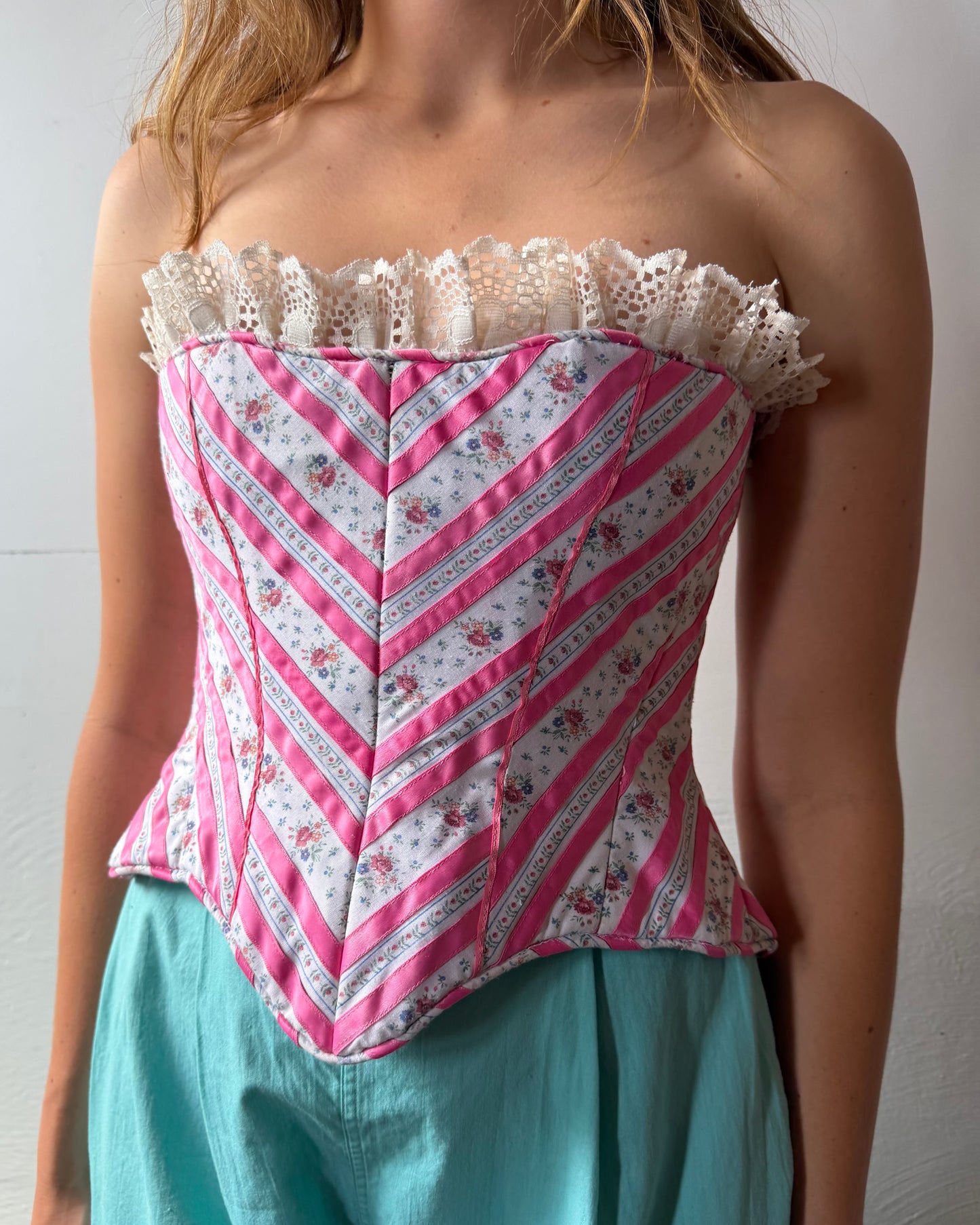 70s Floral Ribbon Corset [XS/S]