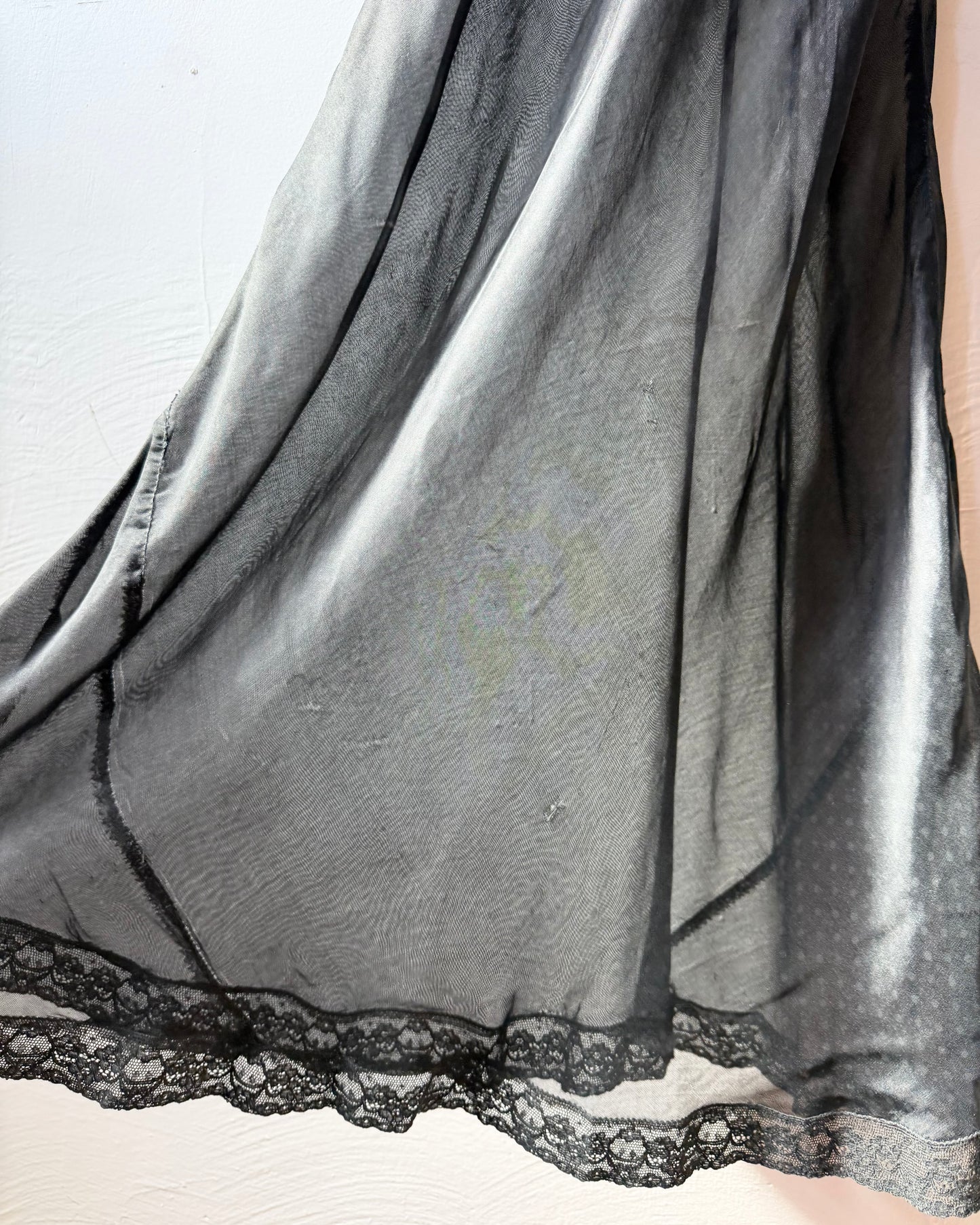 40s Dotted Black Sheer Chiffon Lace Slip Dress [XS-M]