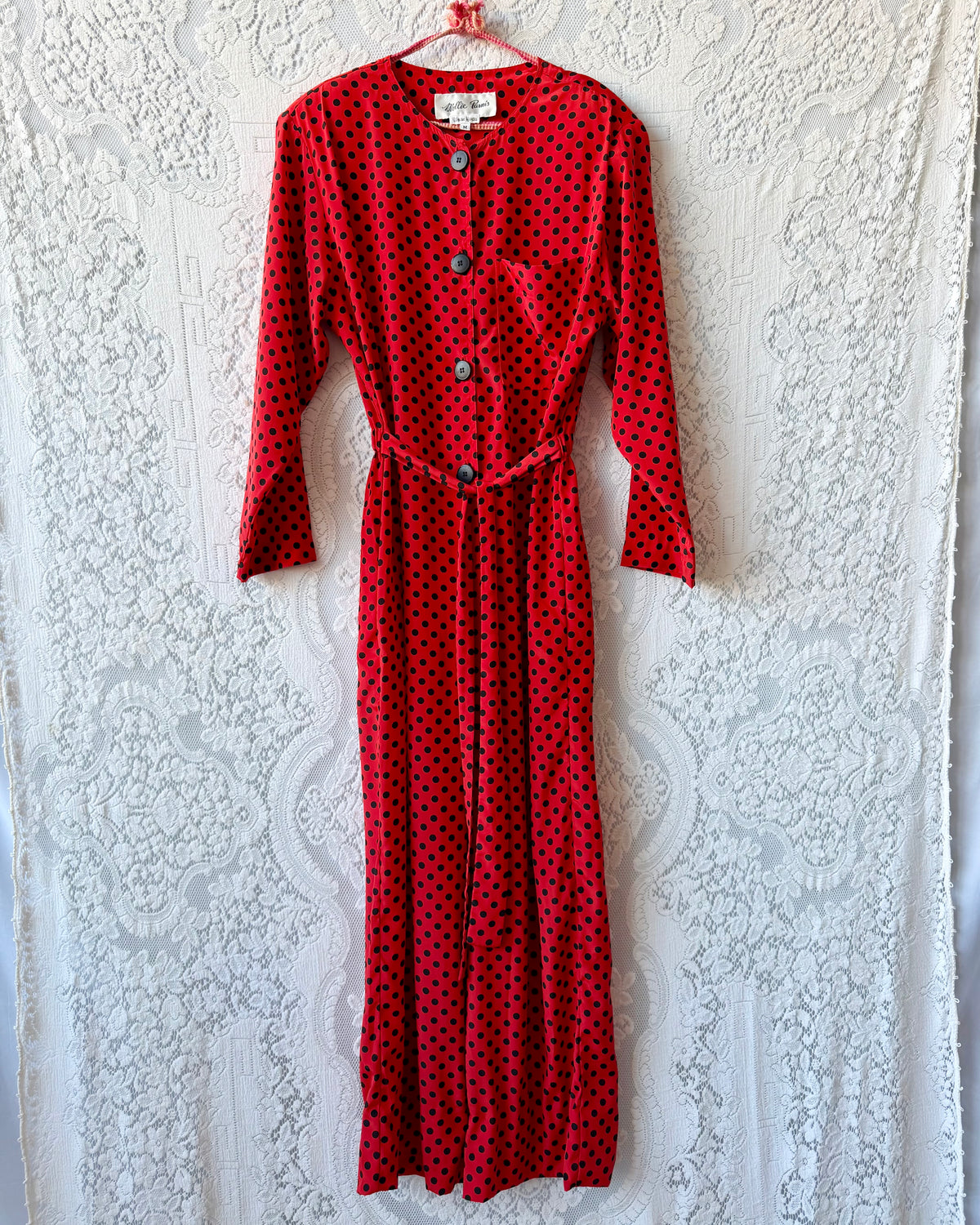 80s Black + Red Polka Dot Jumpsuit [M]