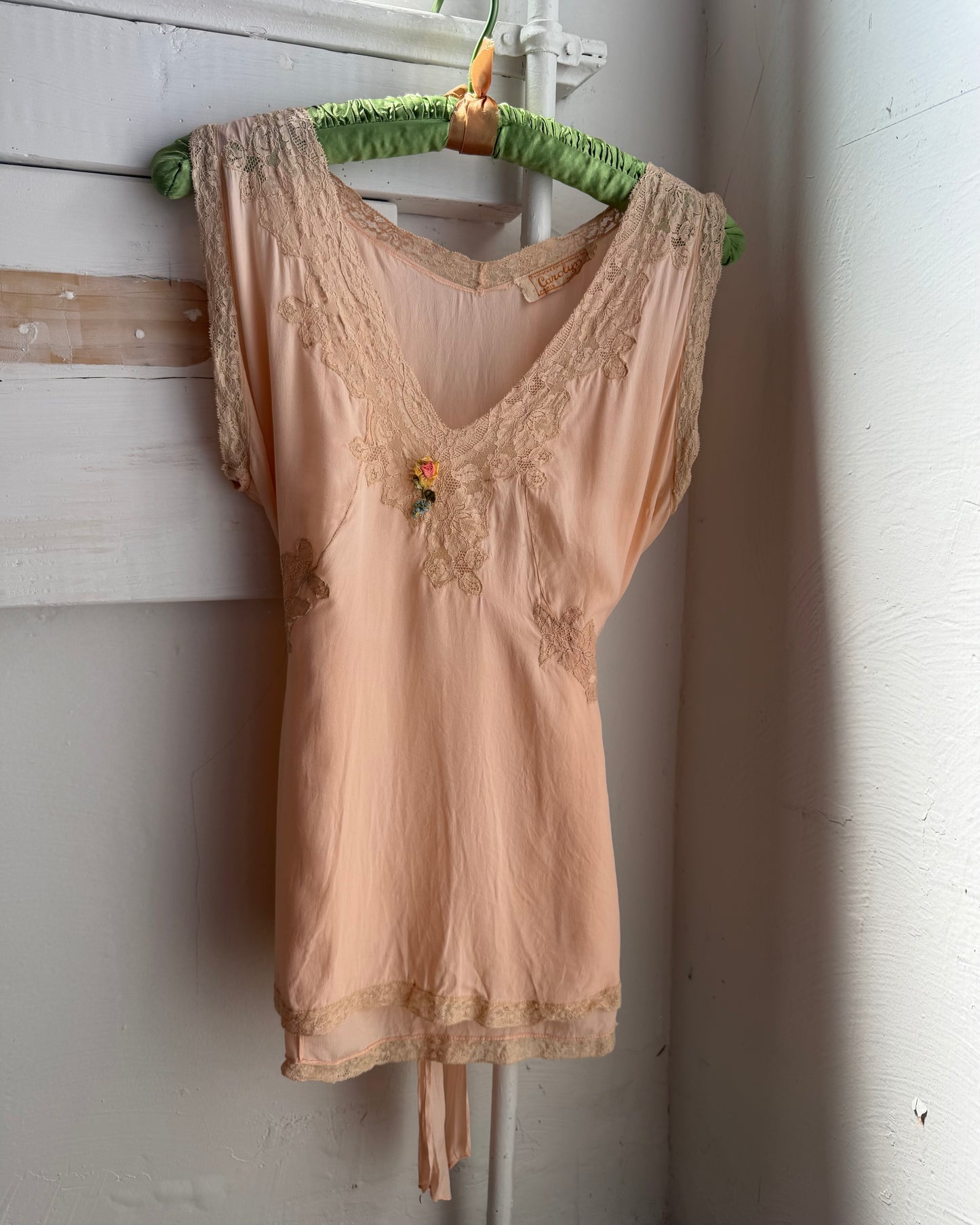 30s Silk Lace Boudoir Blouse [L]