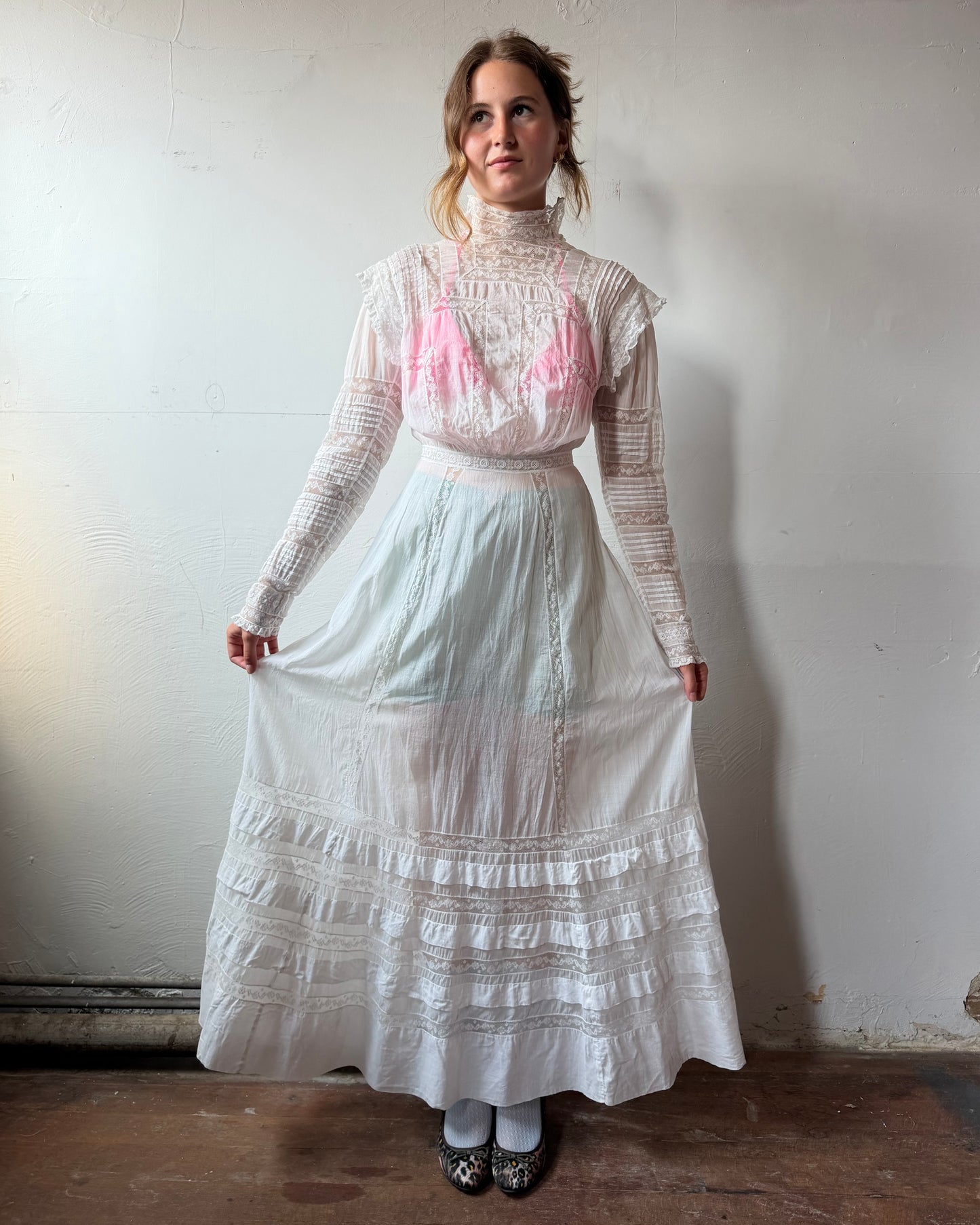 Edwardian Cotton Batiste Lace Insertion Dress [XS/S]