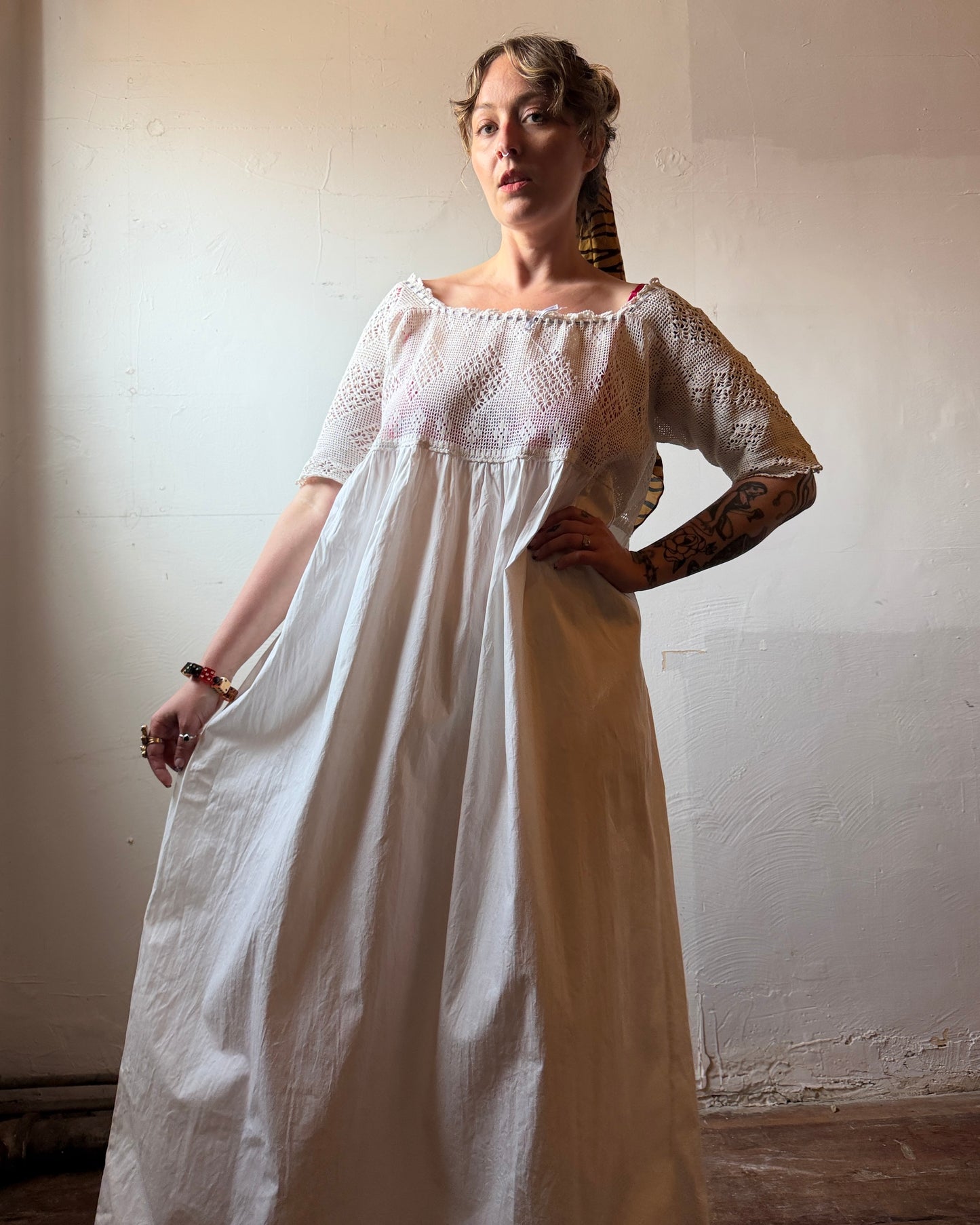 Edwardian Filet Crochet Cotton Dress [L]