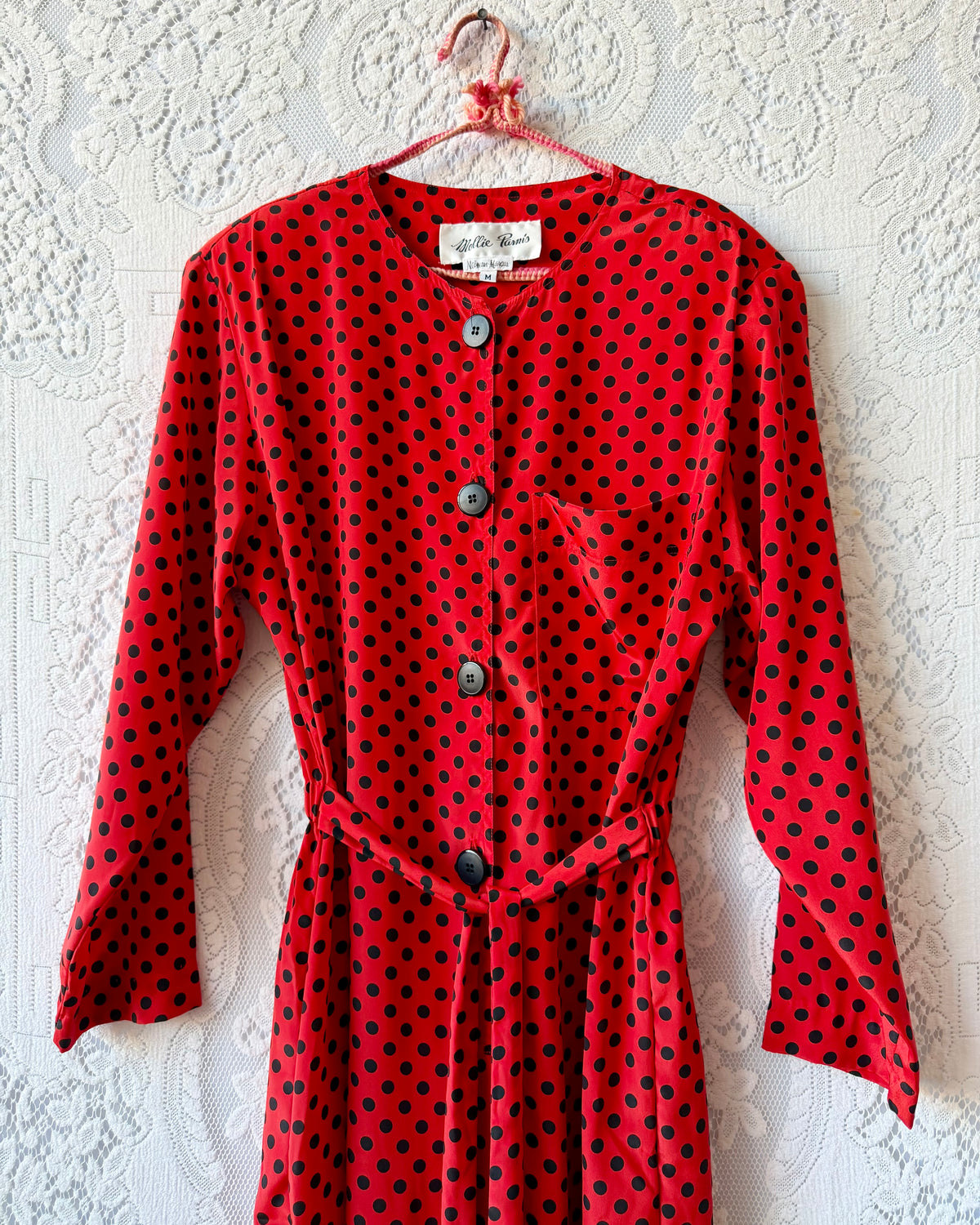 80s Black + Red Polka Dot Jumpsuit [M]