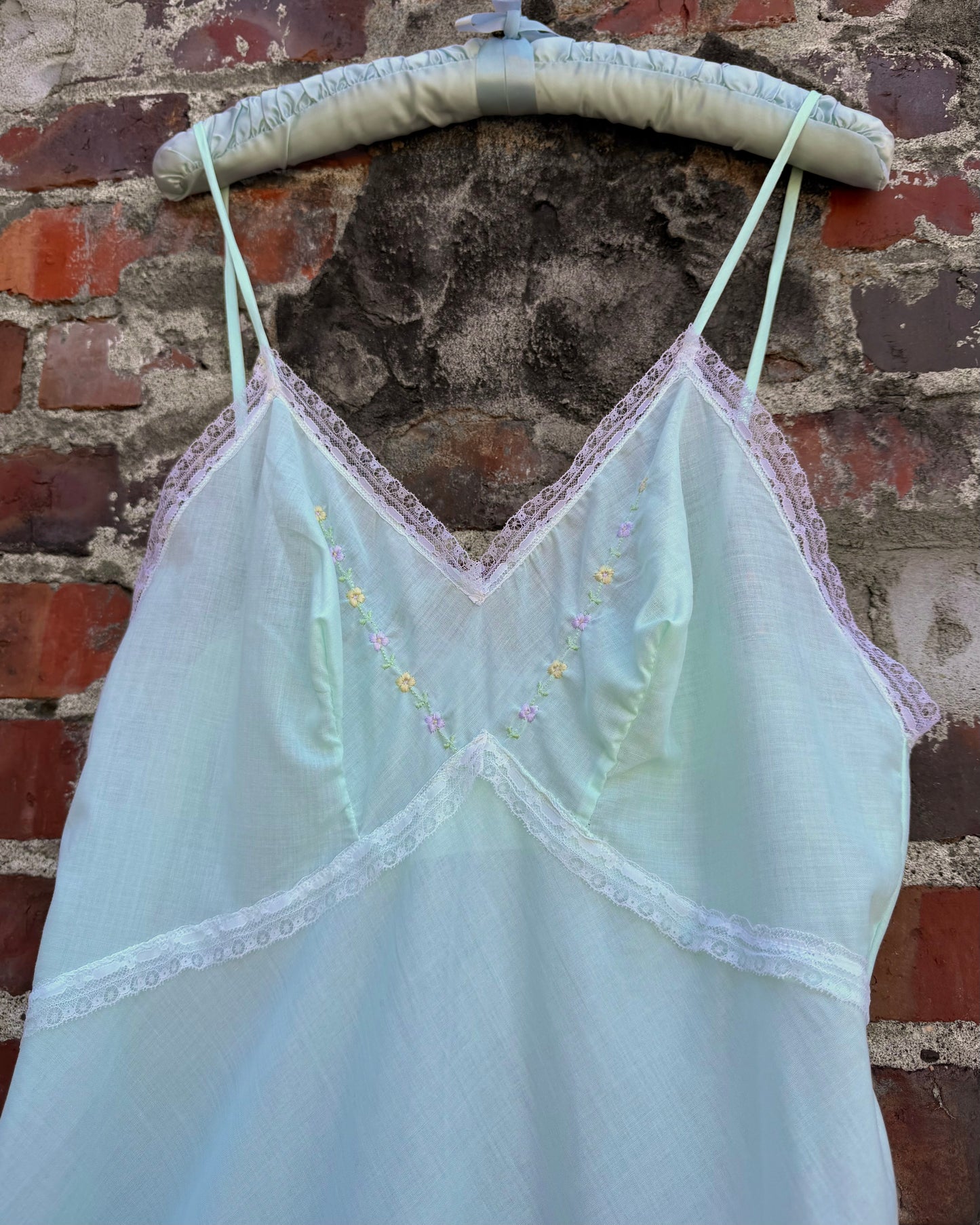 60s Mint Embroidered Slip Dress [M/L]