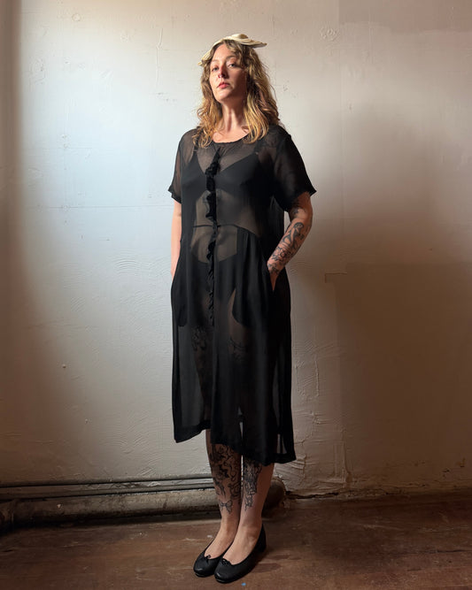 90s Comme des Garçons Sheer Black Silk Dress [M/L]