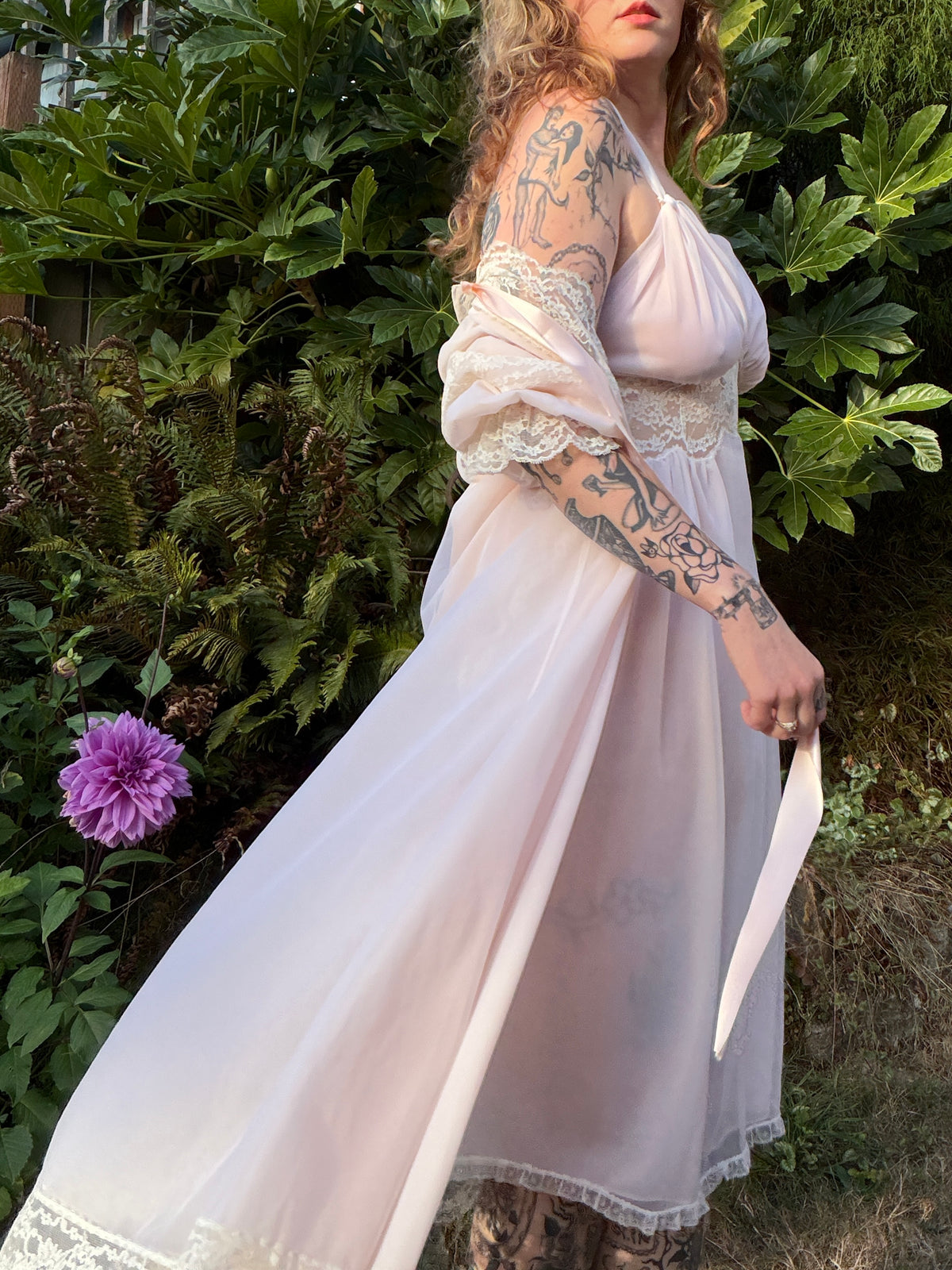 60s Lady Leonora Pink Lace Peignoir Set [S/M]