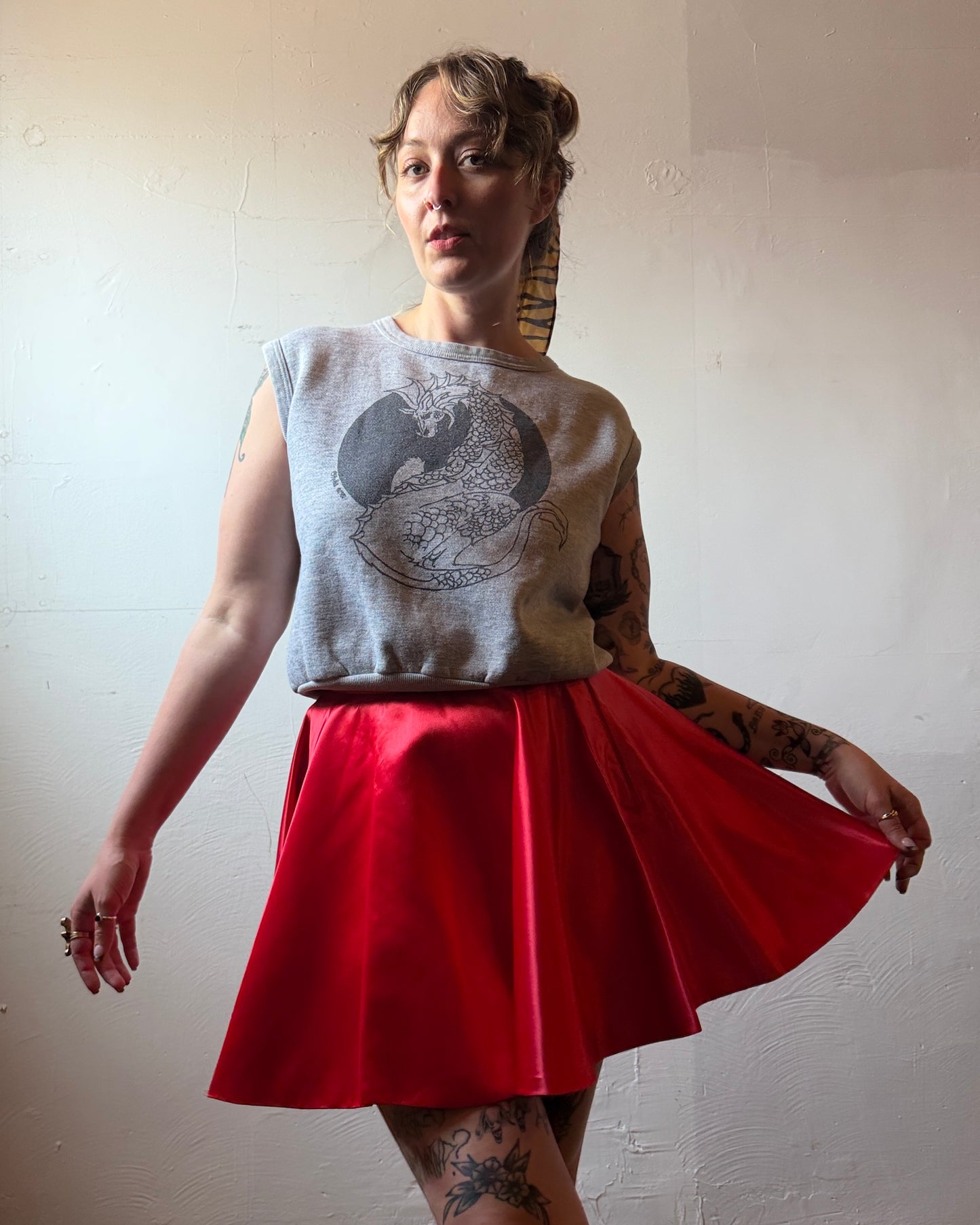 80s Dragon Art Sleeveless Sweatshirt [L]