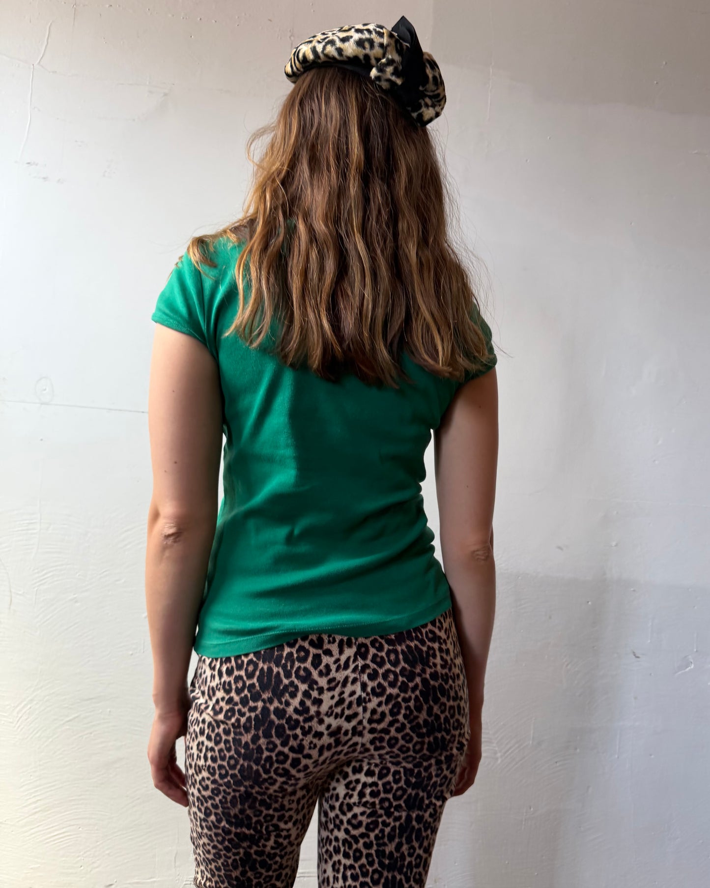90s Leopard Print Cotton Stretch Pants [S/M]
