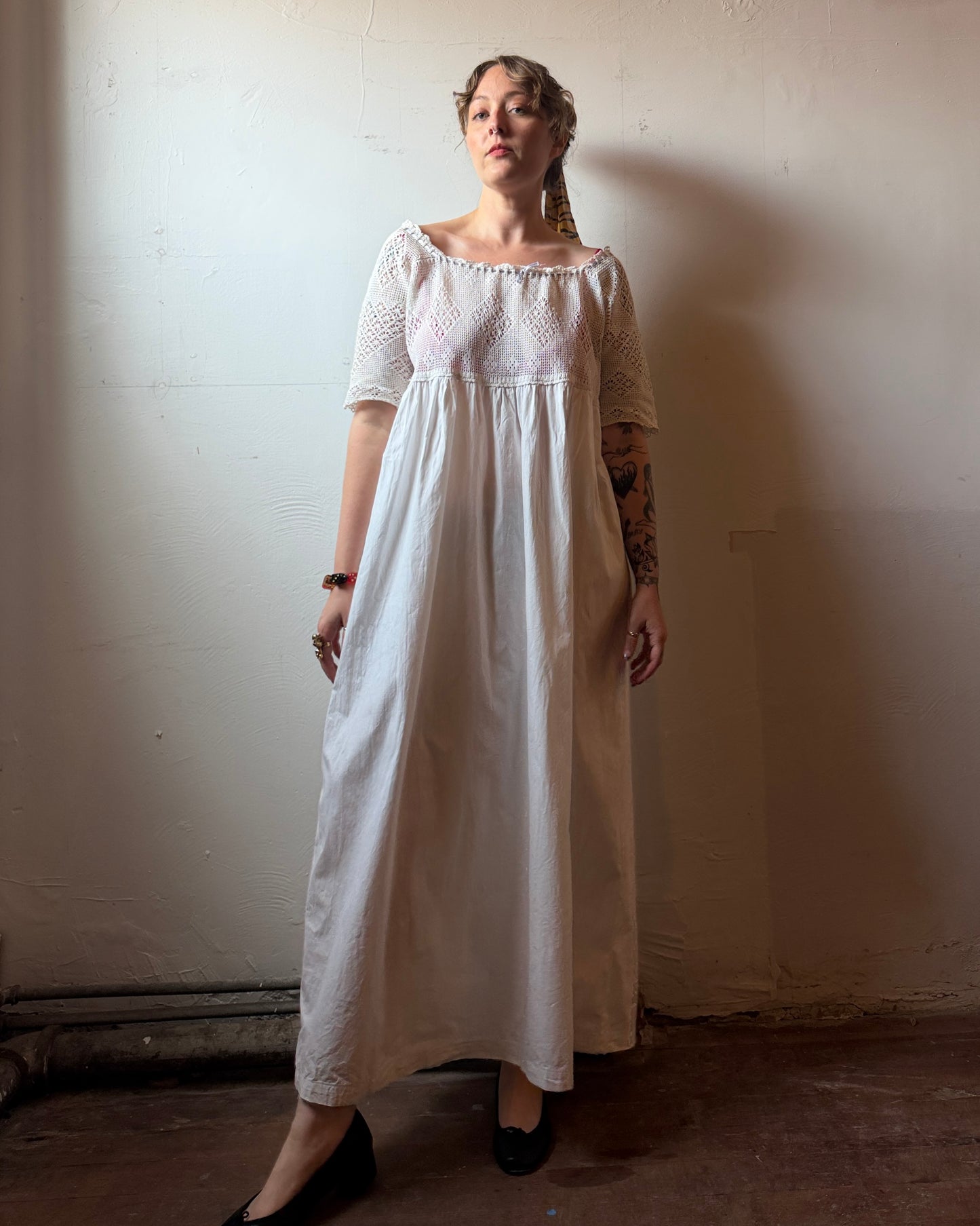 Edwardian Filet Crochet Cotton Dress [L]
