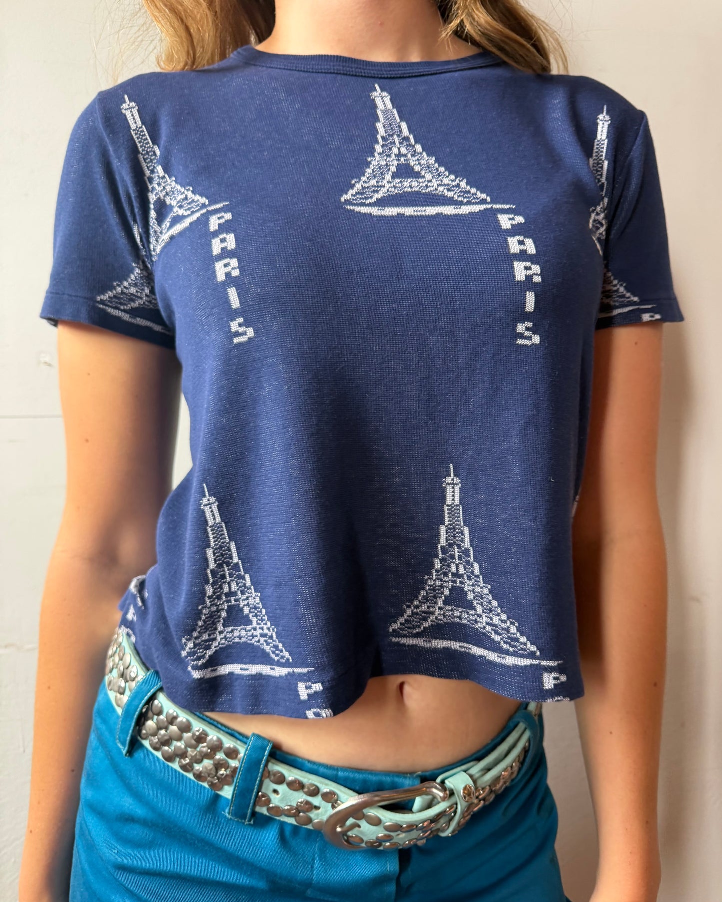 60s Paris Jacquard Boxy Knit Top [S/M]
