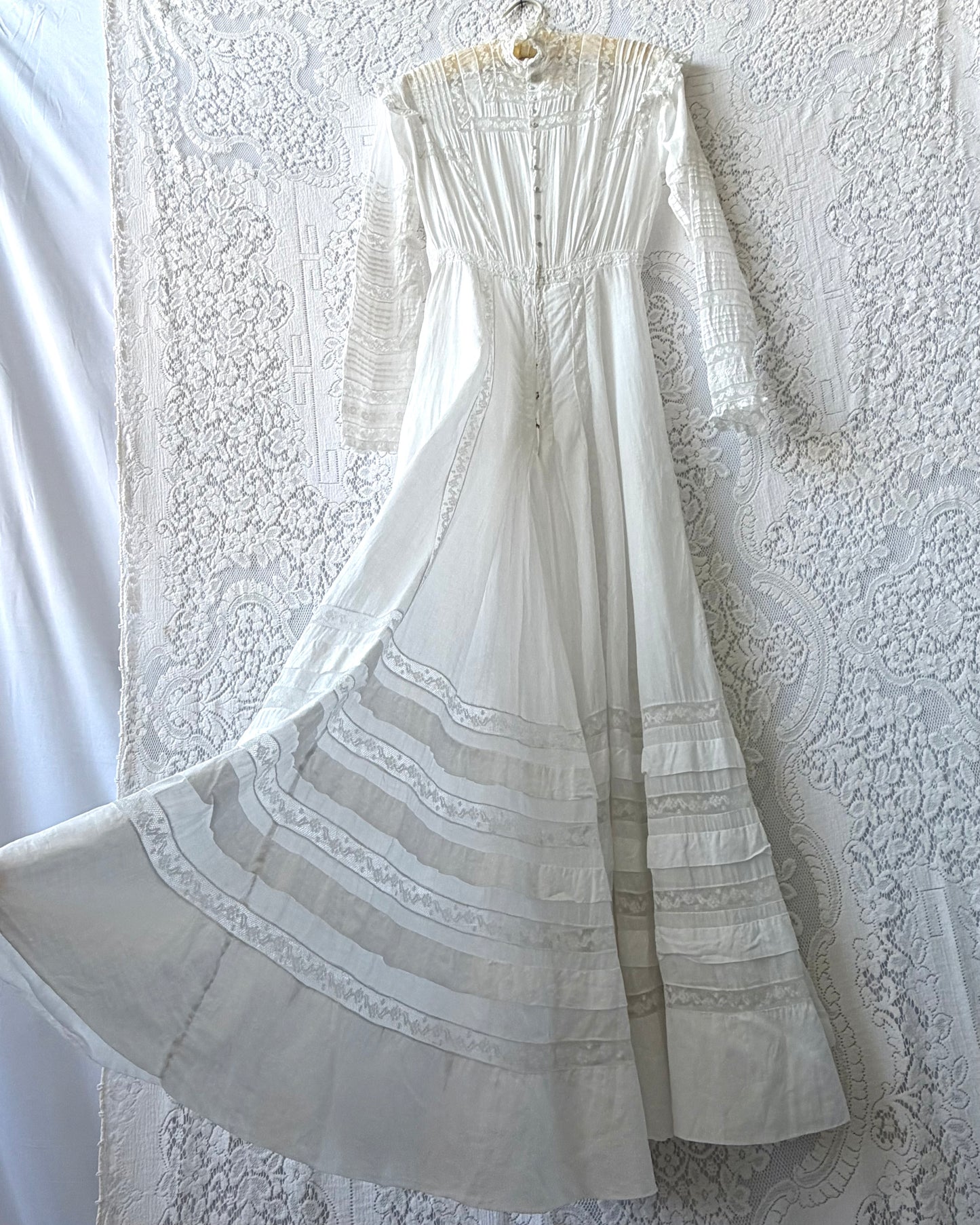 Edwardian Cotton Batiste Lace Insertion Dress [XS/S]