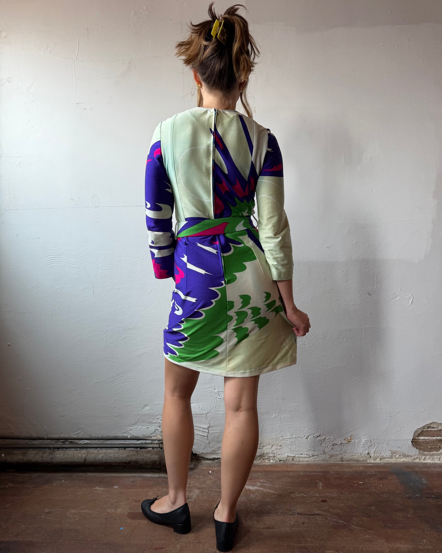 70s Hanae Mori Butterfly Mini Dress [S]