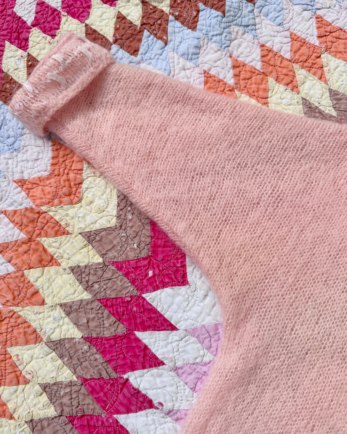 50s Baby Pink Sailor Collar Mohair Cardigan [S/M]