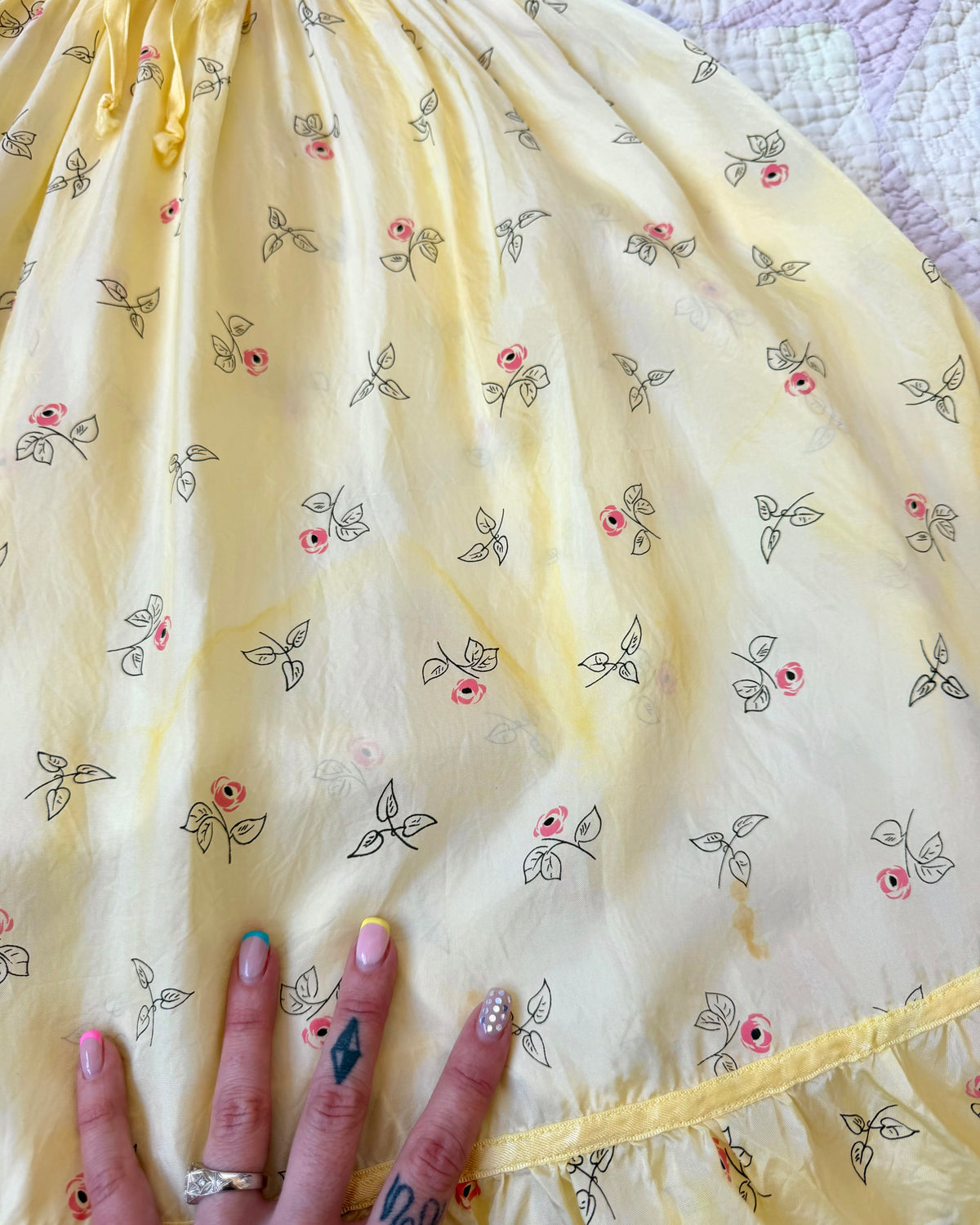 40s Yellow Rosebud Smocked Midi Dress [S-L]