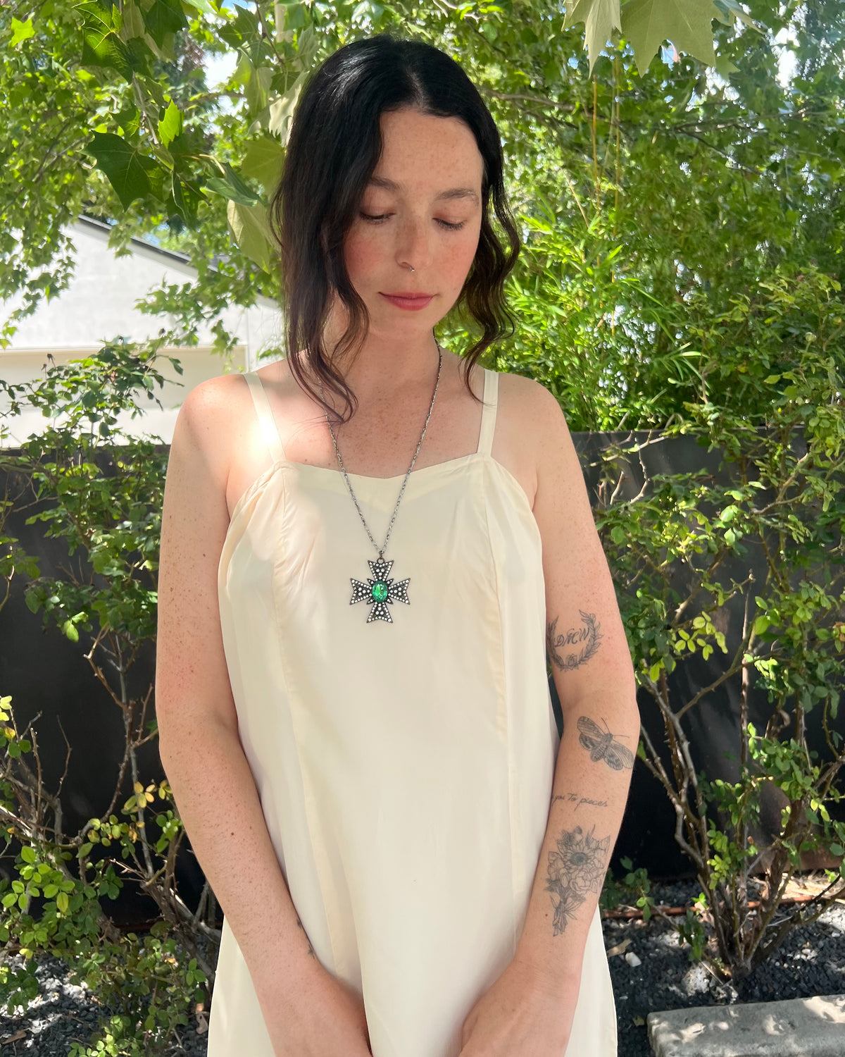 60s a-line taffeta maxi slip dress (S/M)