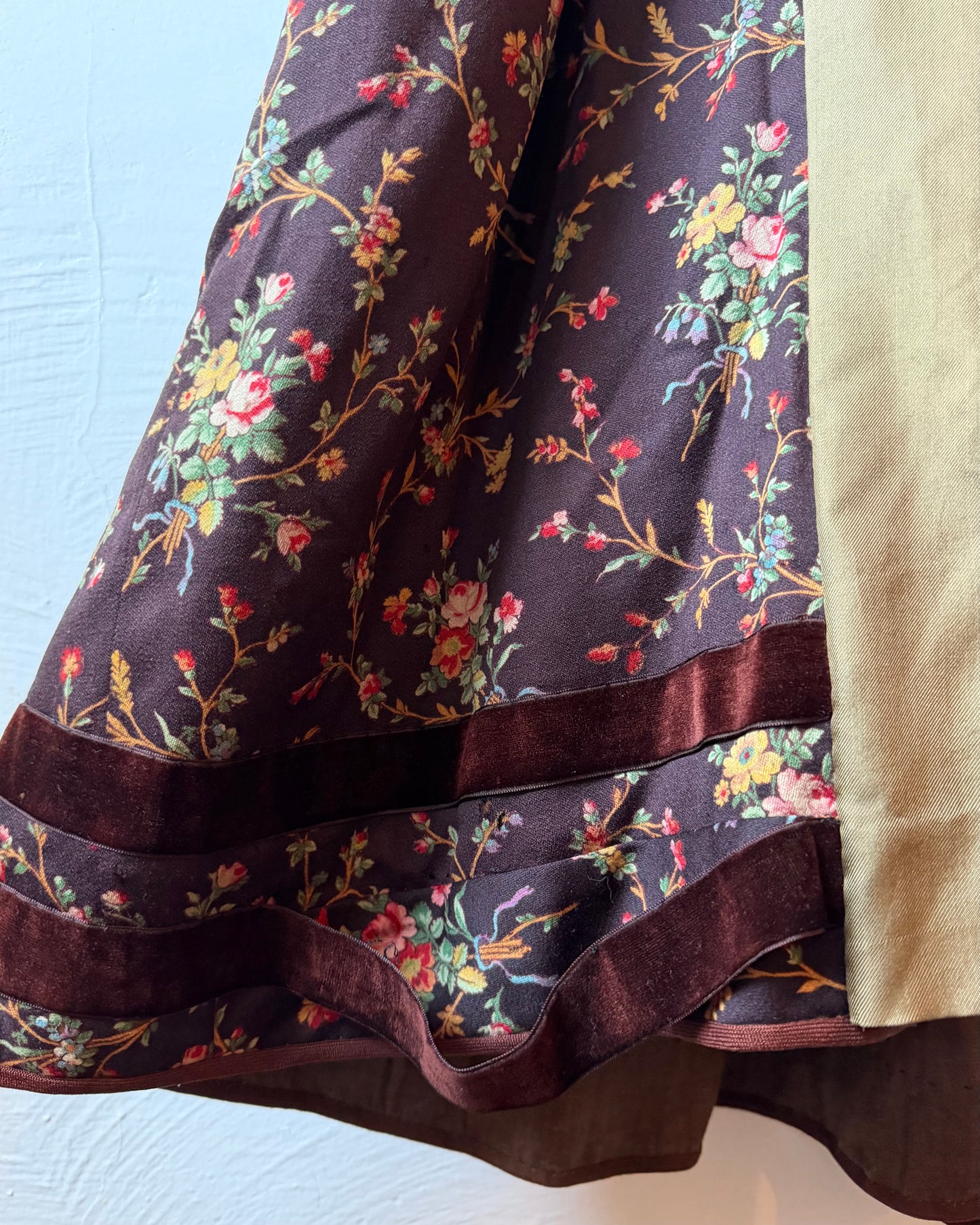 Victorian Silk Gigot Sleeve Floral Wool Dress [S]