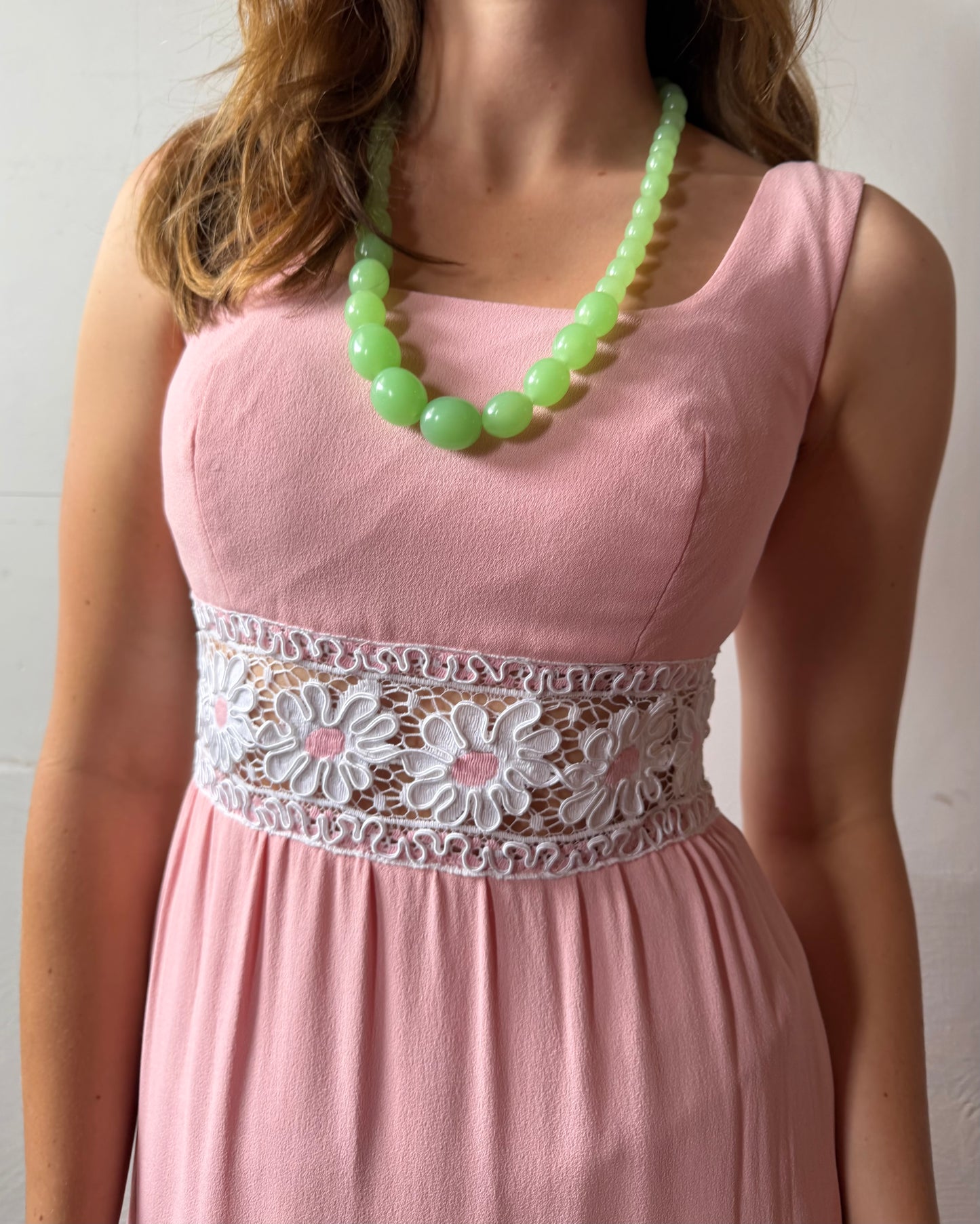 80s does 60s Pink Crepe Floral Cutout Maxi Dress [XS/S]