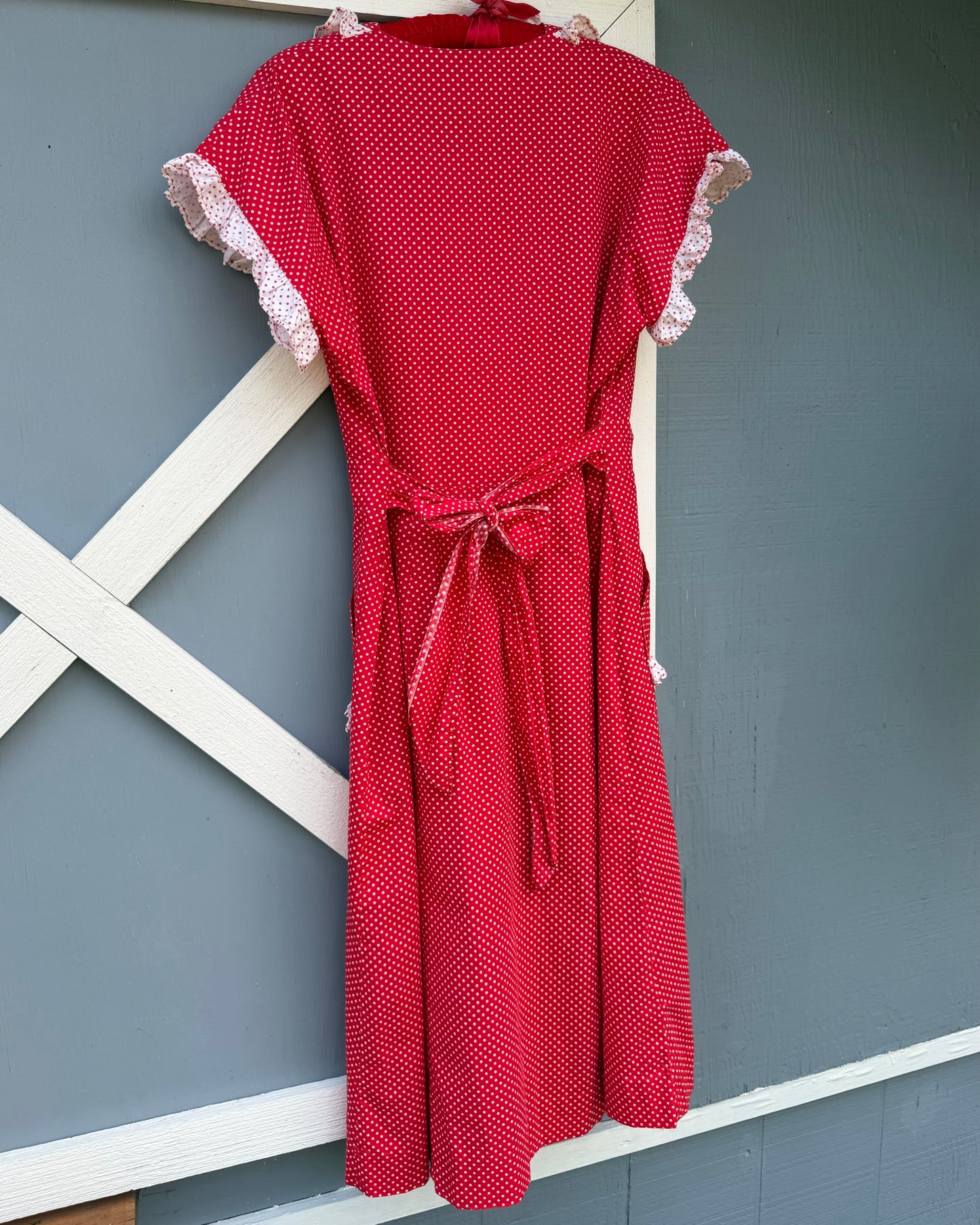 40s Red Polka Dot Cotton Dress [M/L]