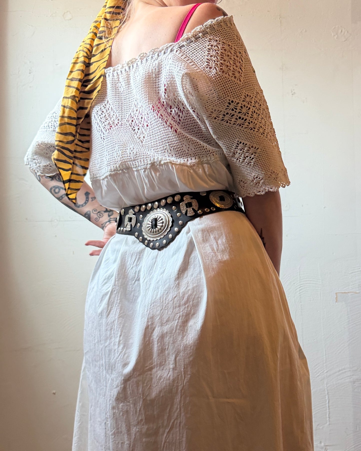 80s Leather Studded Concho Belt [S/M]