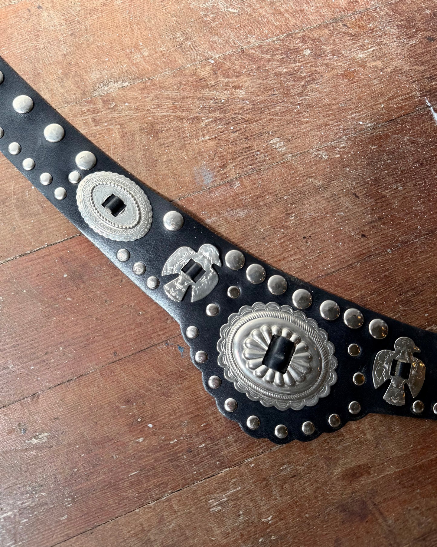80s Leather Studded Concho Belt [S/M]