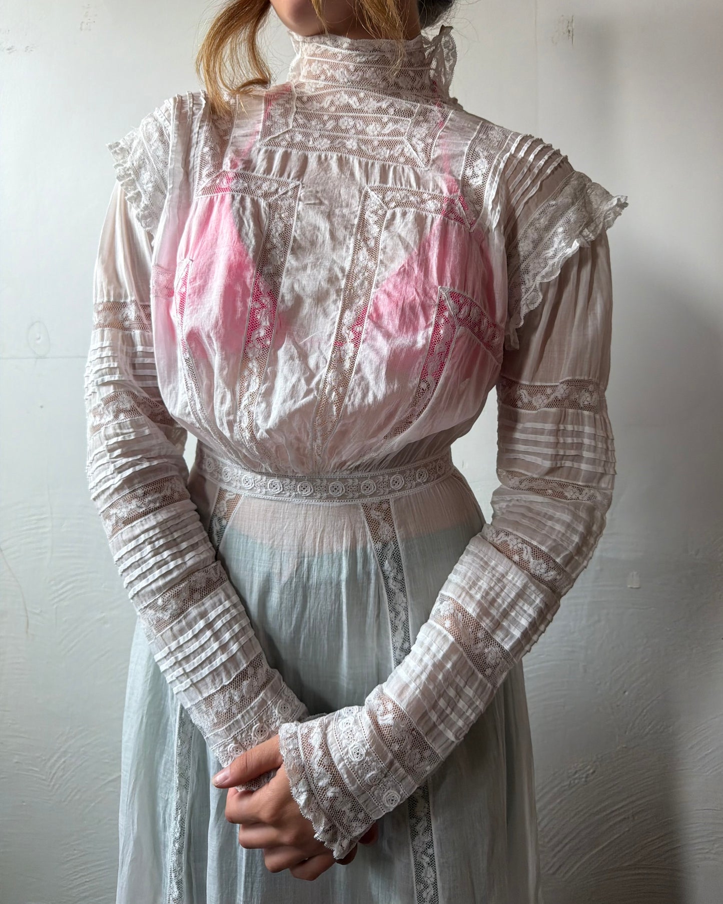 Edwardian Cotton Batiste Lace Insertion Dress [XS/S]
