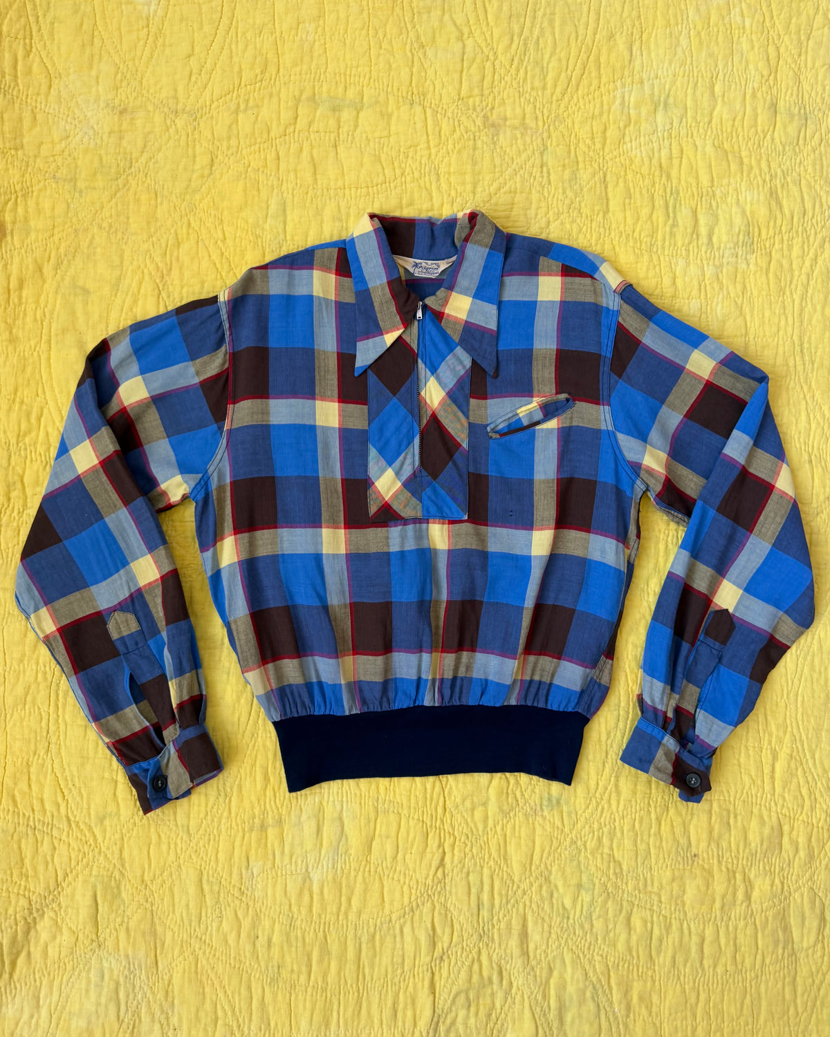 50s Pilgrim Plaid Rayon Gaucho Shirt [M]