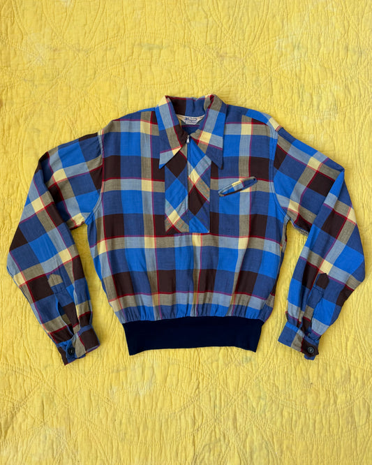 50s Pilgrim Plaid Rayon Gaucho Shirt [M]
