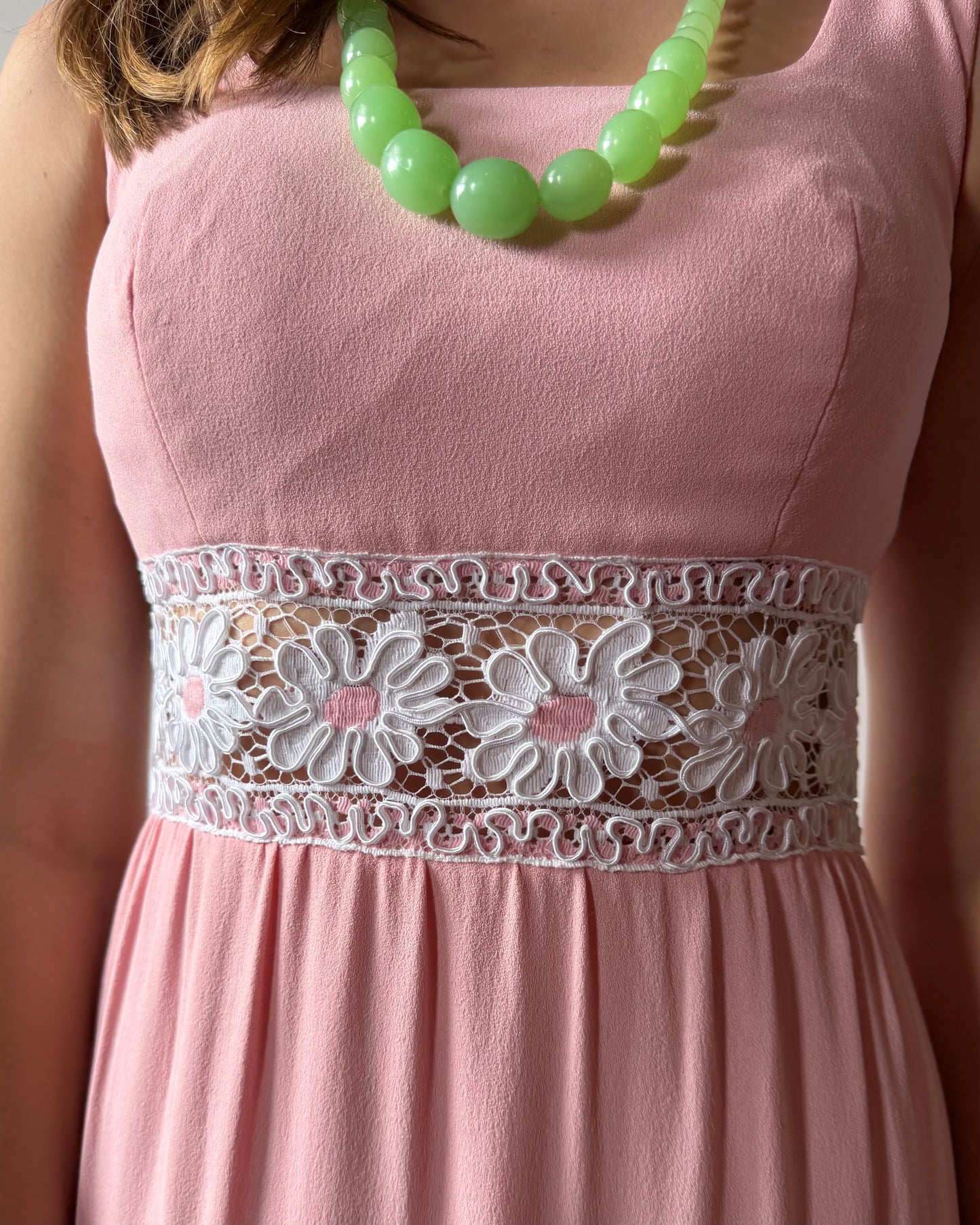 80s does 60s Pink Crepe Floral Cutout Maxi Dress [XS/S]
