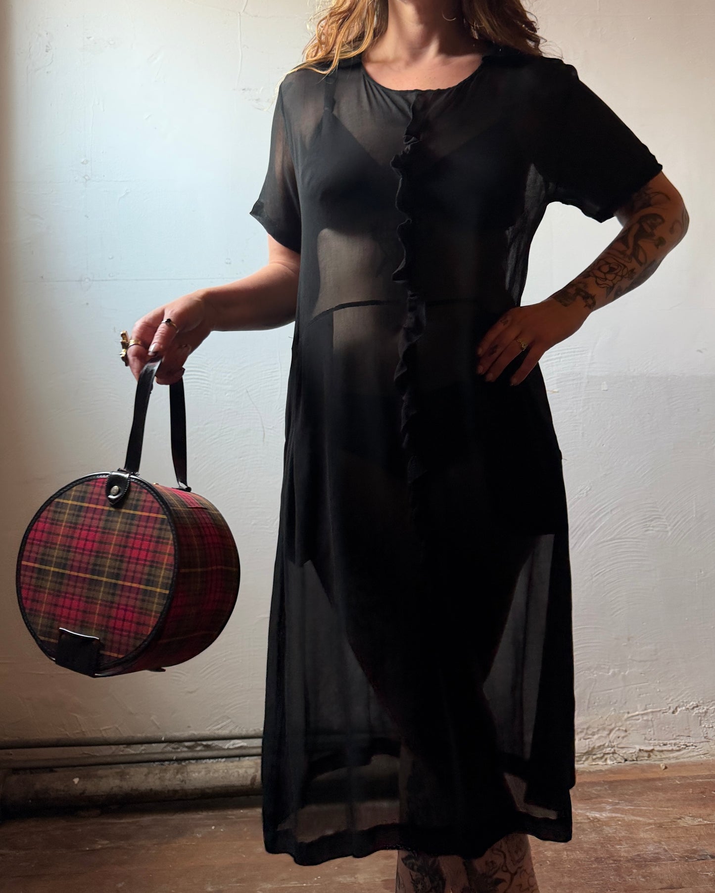 60s Plaid Hatbox Purse