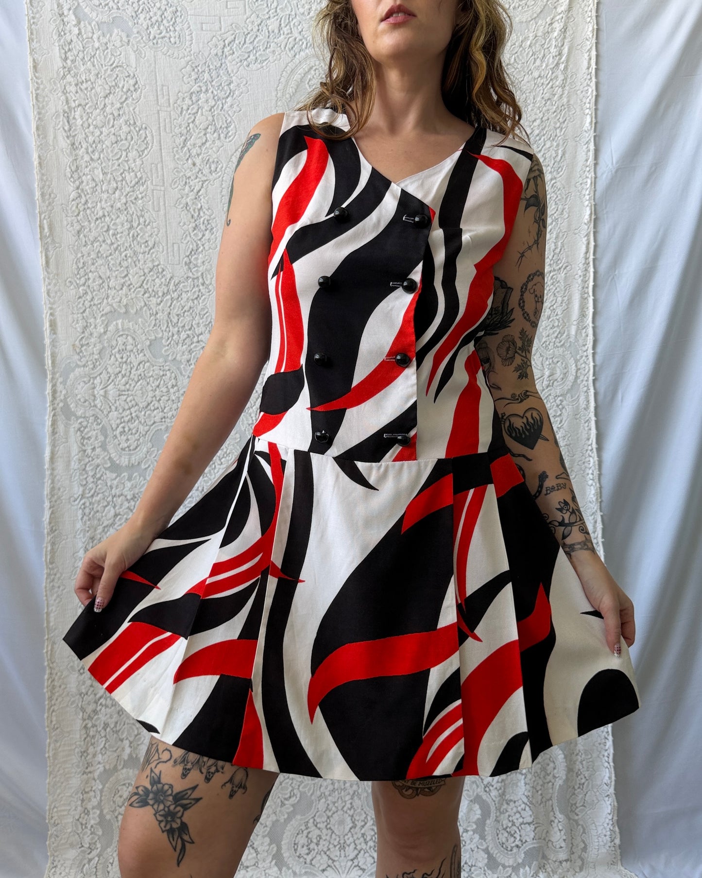60s Black + Red Scooter Dress [M]